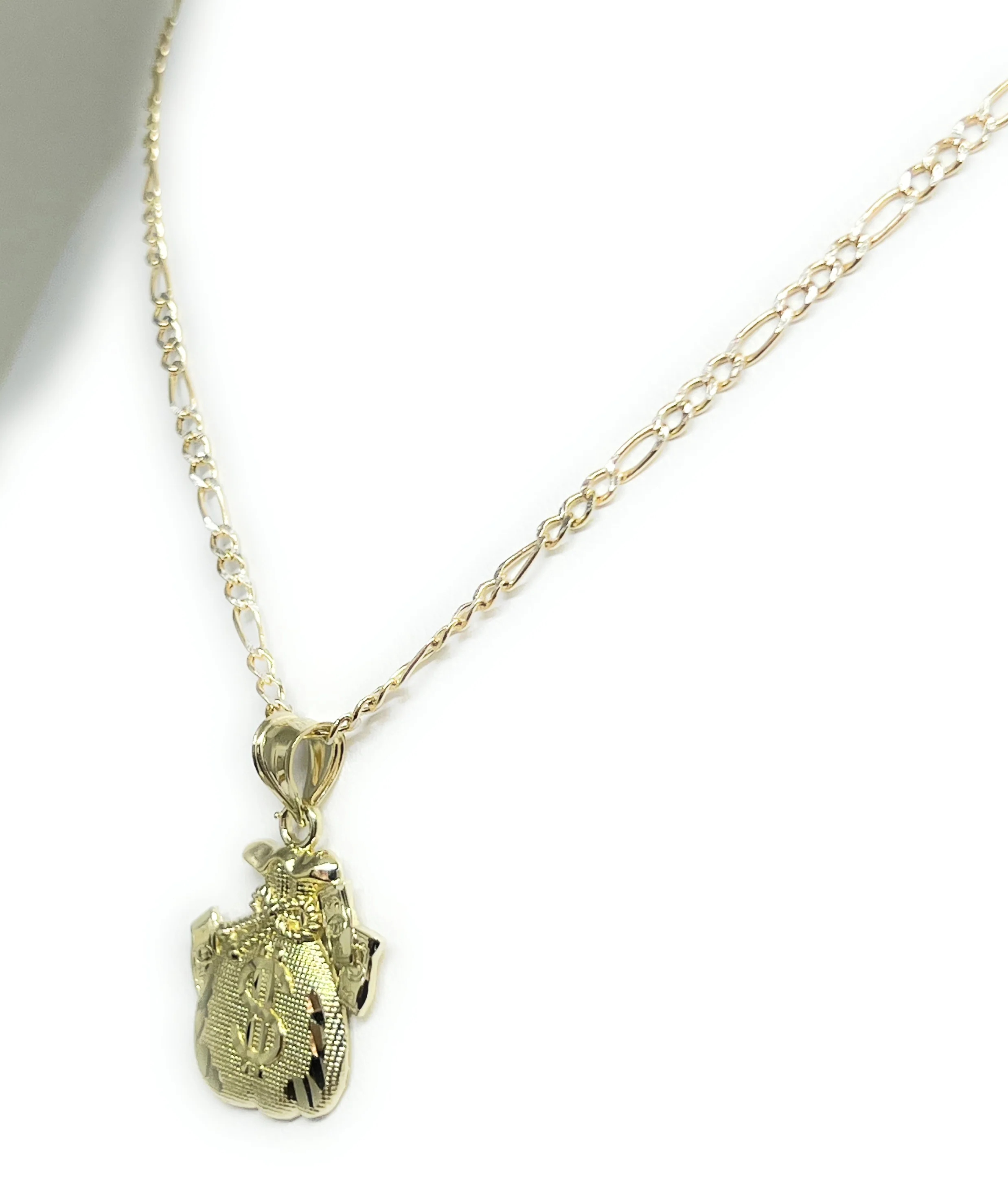 10k Solid Money Bag Dollar Sign Pendant Necklace - Image 5