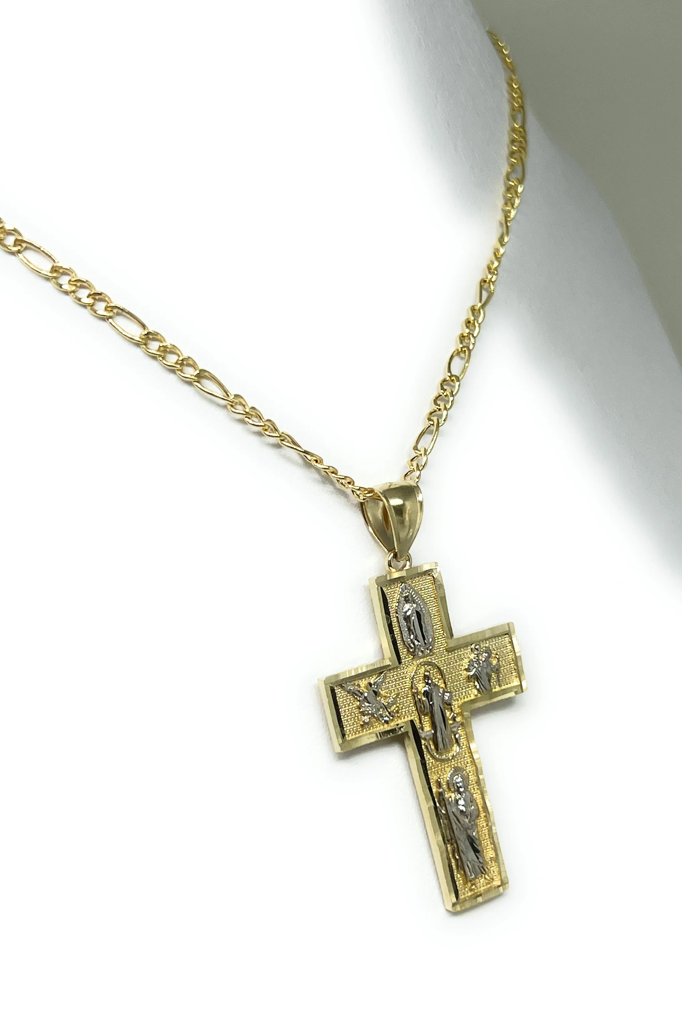 14k Solid Gold 2-Tone 5 Way Pendant Necklace Virrgin Mary, Sann Bennito, St. Michael, Saan Judas, Nino Dios (SM, MED) - Image 8