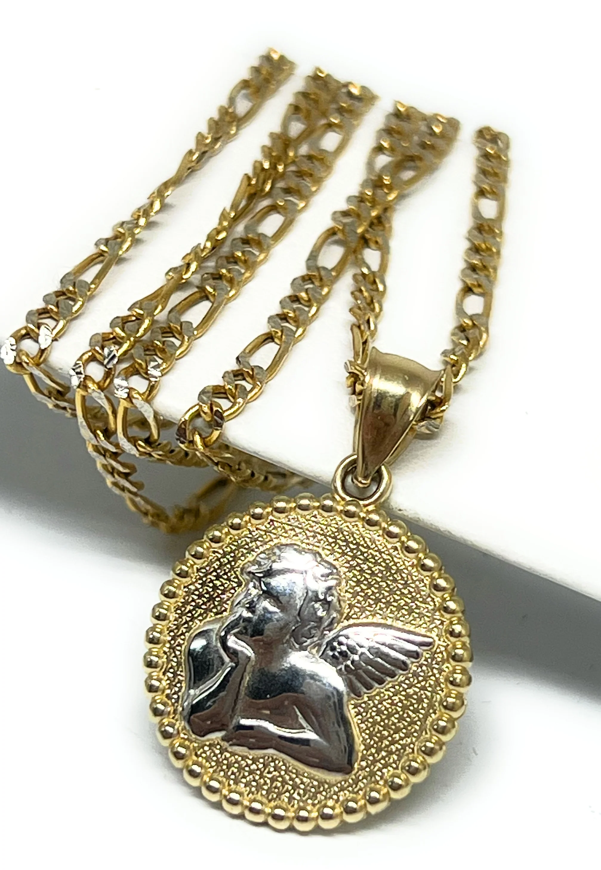 14k Solid Gold 2-Tone ANGEL MEDALLION Pendant Necklace - Image 4
