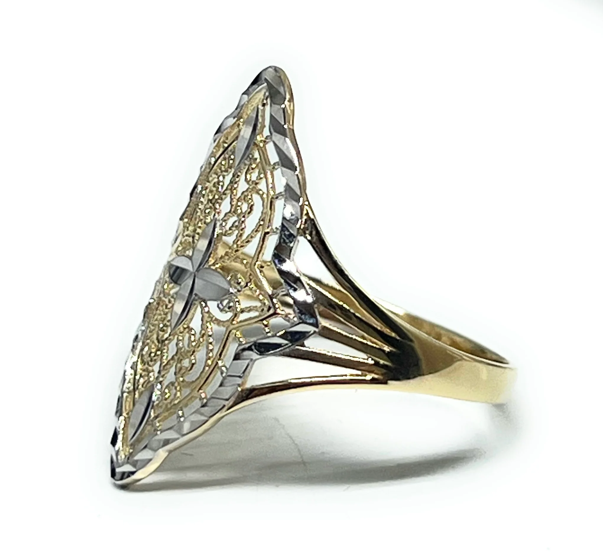 14k Solid Gold 2-Tone Filigree Flower Ring (FC 286) - Image 2