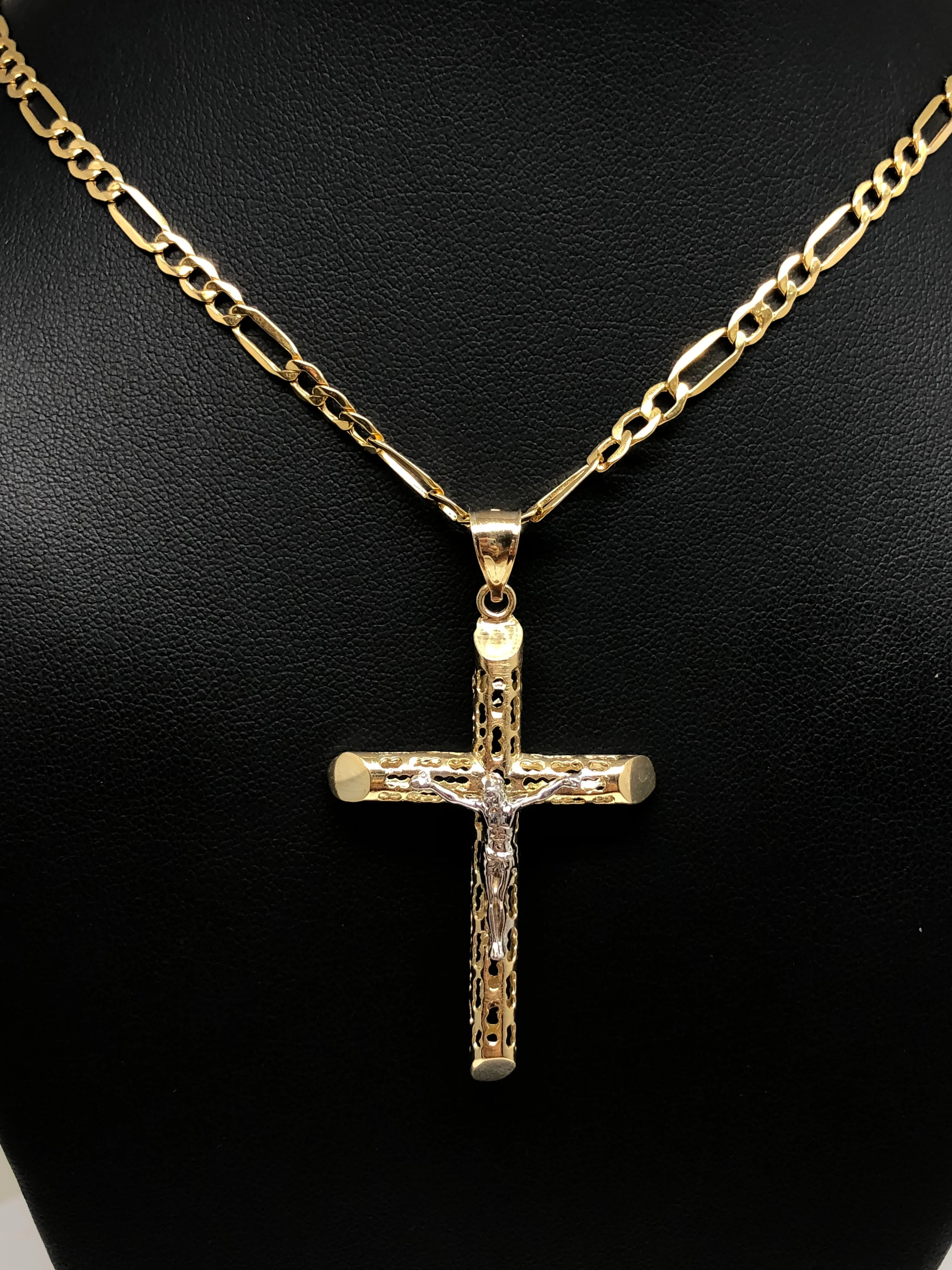 14k Solid Gold 2-Tone Jesus Hollow Termite Cross Pendant Necklace Crucifix (LG, XL) - Image 7