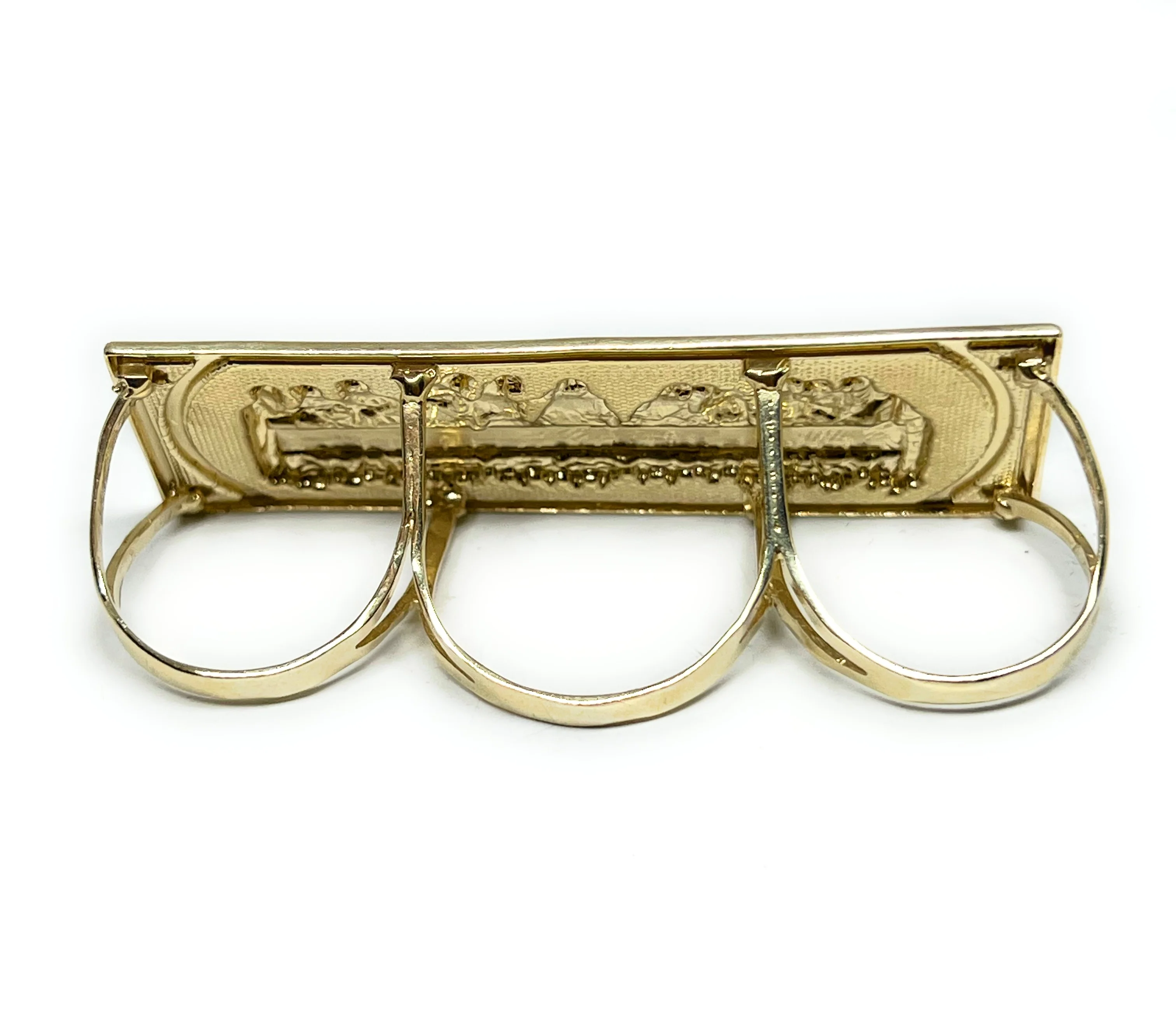 14k Solid Gold 2-Tone LAST SUPPER THREE FINGER Ring (13.8g) - Image 4