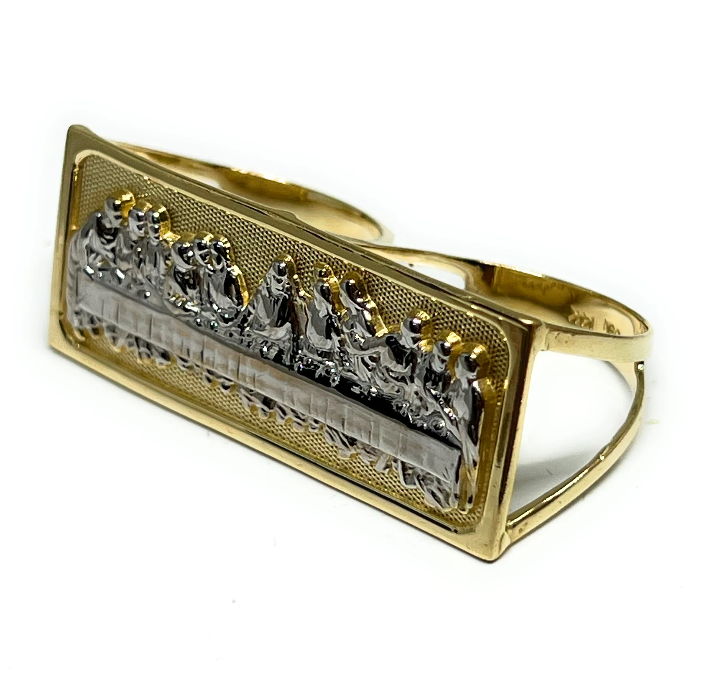 14k Solid Gold 2-Tone LAST SUPPER TWO FINGER Ring (7.6g) - Image 4