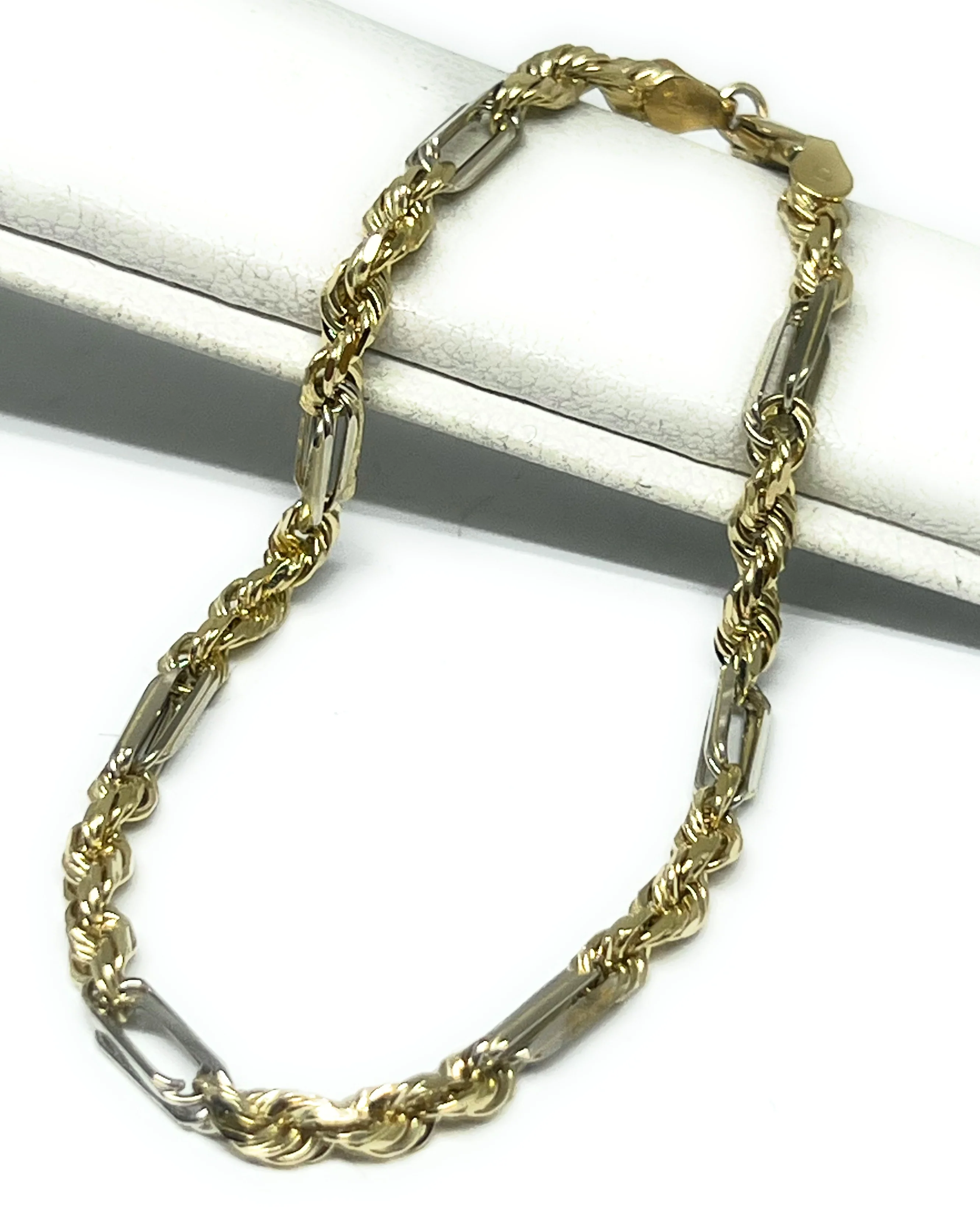 14k Solid Gold 2-Tone Milano Rope "FIGAROPE" BRRACELET 7-8 inch 3mm (FULL SOLID STYLE) (6g) - Image 2