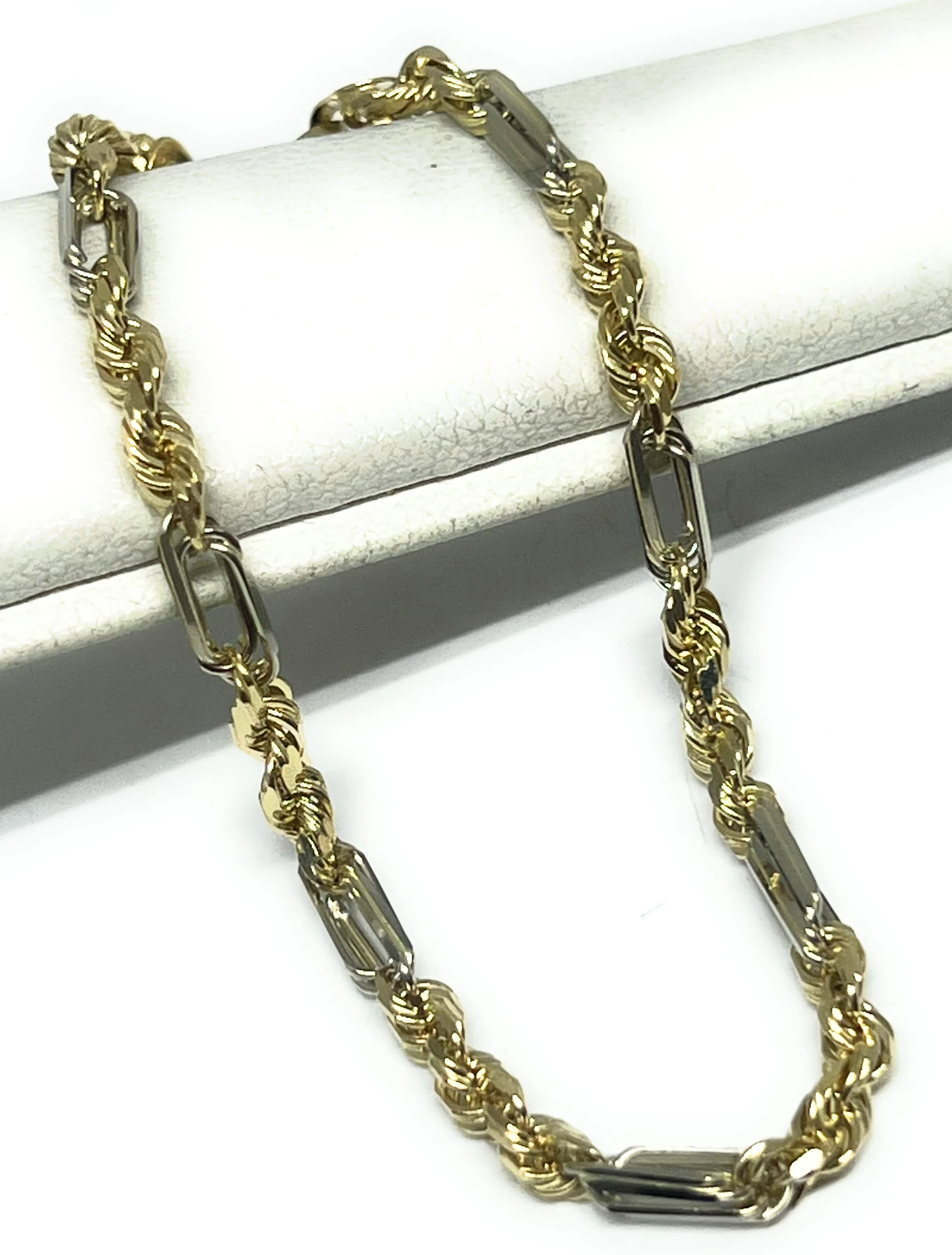 14k Solid Gold 2-Tone Milano Rope "FIGAROPE" BRRACELET 7-8 inch 3mm (FULL SOLID STYLE) (6g) - Image 3