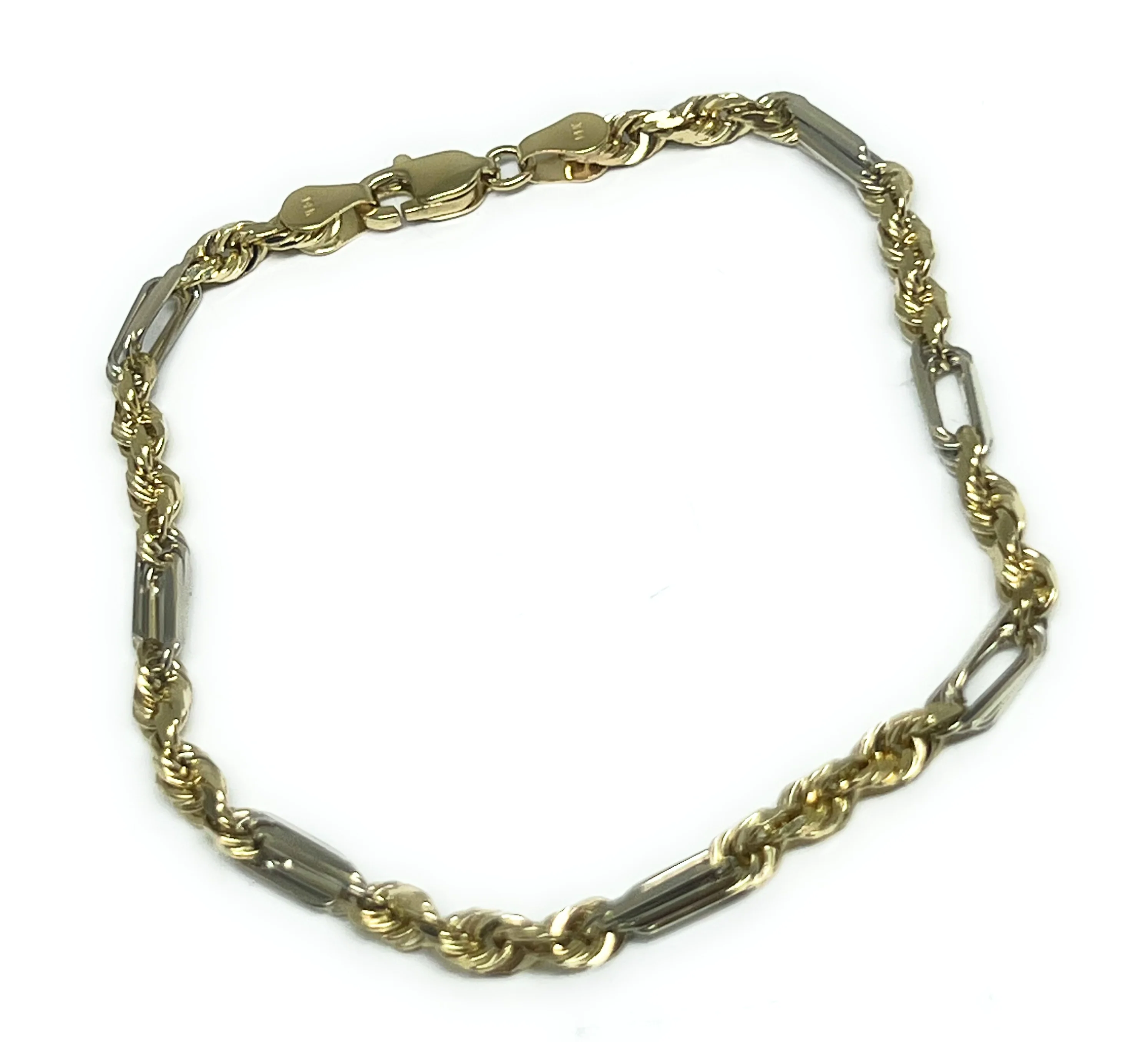 14k Solid Gold 2-Tone Milano Rope "FIGAROPE" BRRACELET 7-8 inch 3mm (FULL SOLID STYLE) (6g) - Image 5