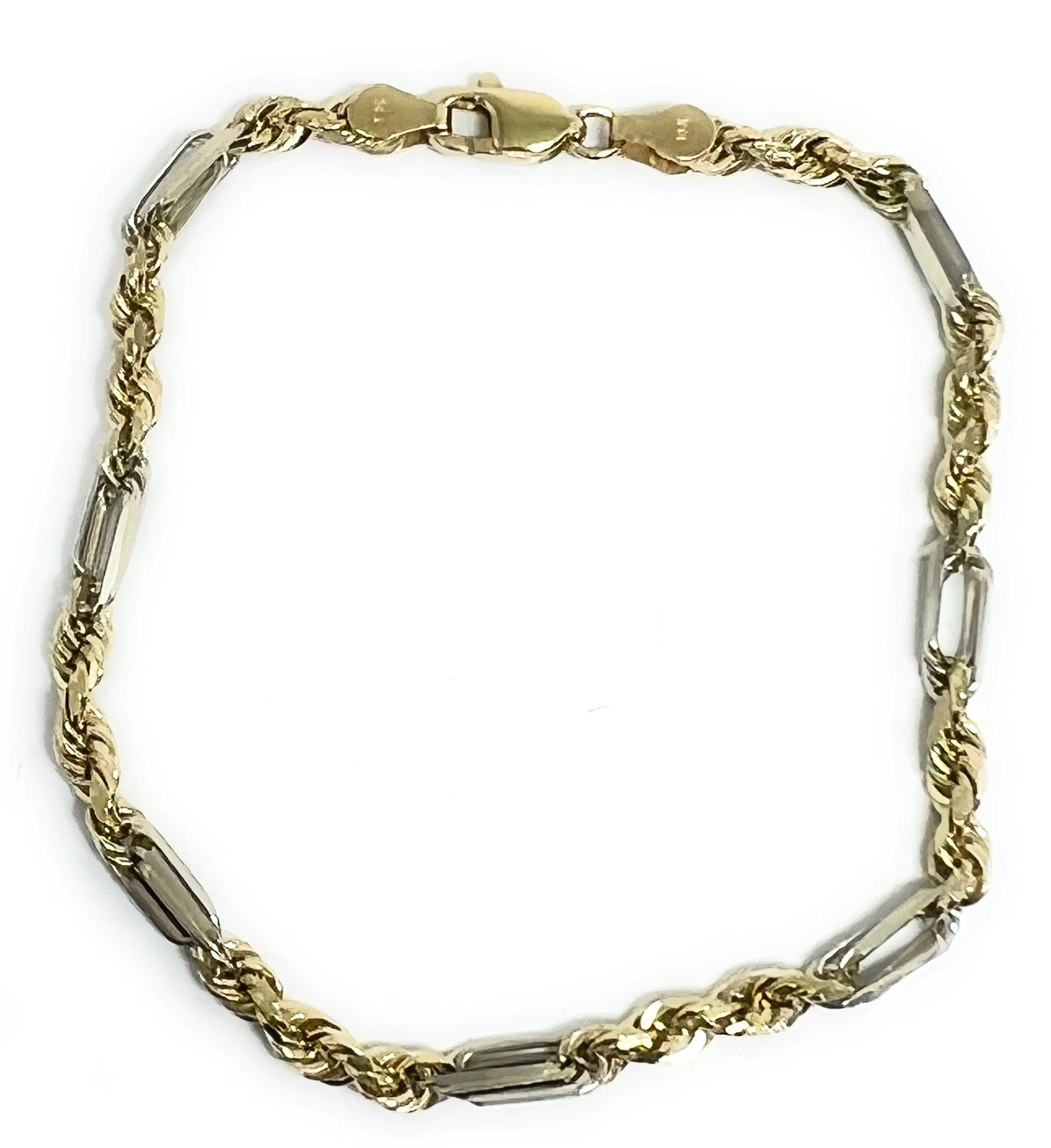 14k Solid Gold 2-Tone Milano Rope "FIGAROPE" BRRACELET 7-8 inch 3mm (FULL SOLID STYLE) (6g) - Image 6