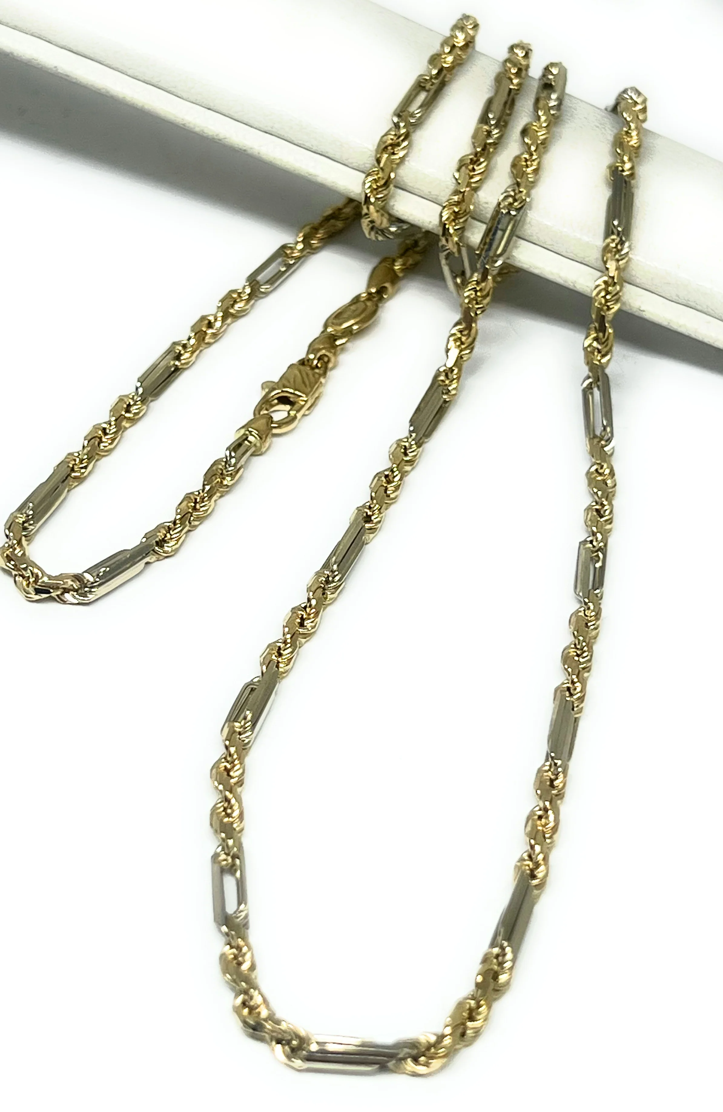 14k Solid Gold 2-Tone Milano Rope "FIGAROPE" Chain 18-24 inches 3mm (FULL SOLID STYLE) (15-21g)