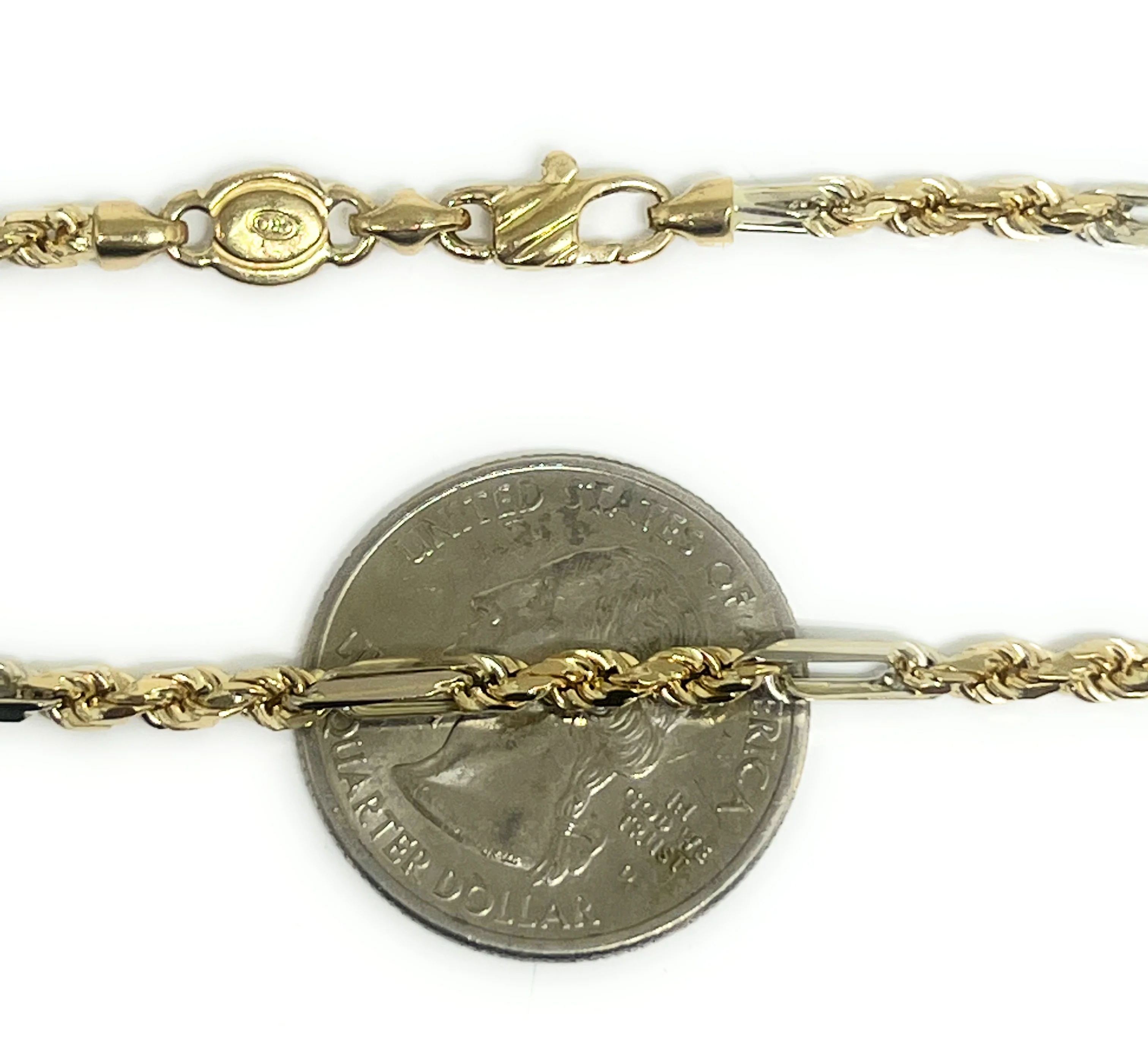 14k Solid Gold 2-Tone Milano Rope "FIGAROPE" Chain 18-24 inches 3mm (FULL SOLID STYLE) (15-21g) - Image 2