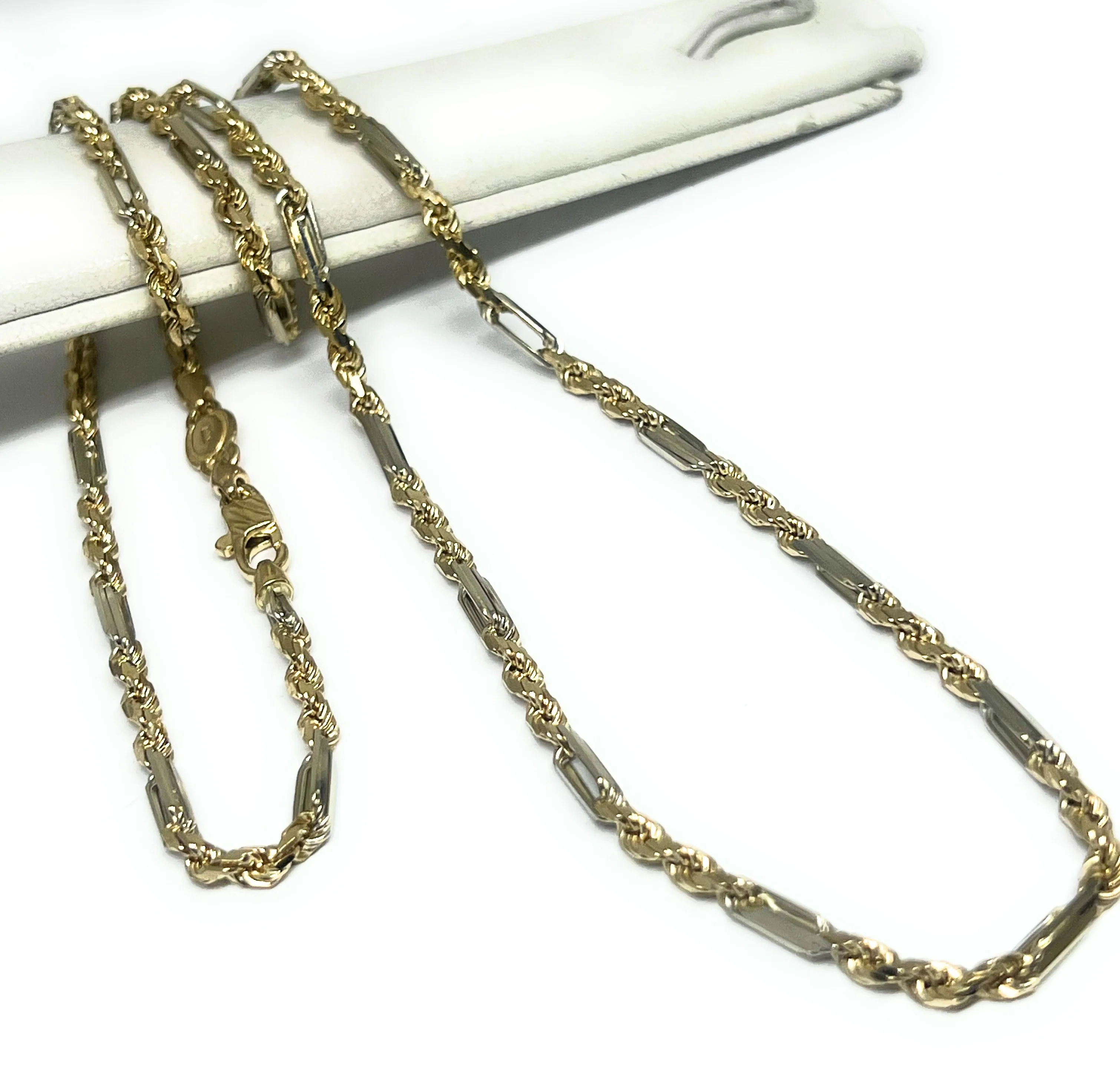 14k Solid Gold 2-Tone Milano Rope "FIGAROPE" Chain 18-24 inches 3mm (FULL SOLID STYLE) (15-21g) - Image 4