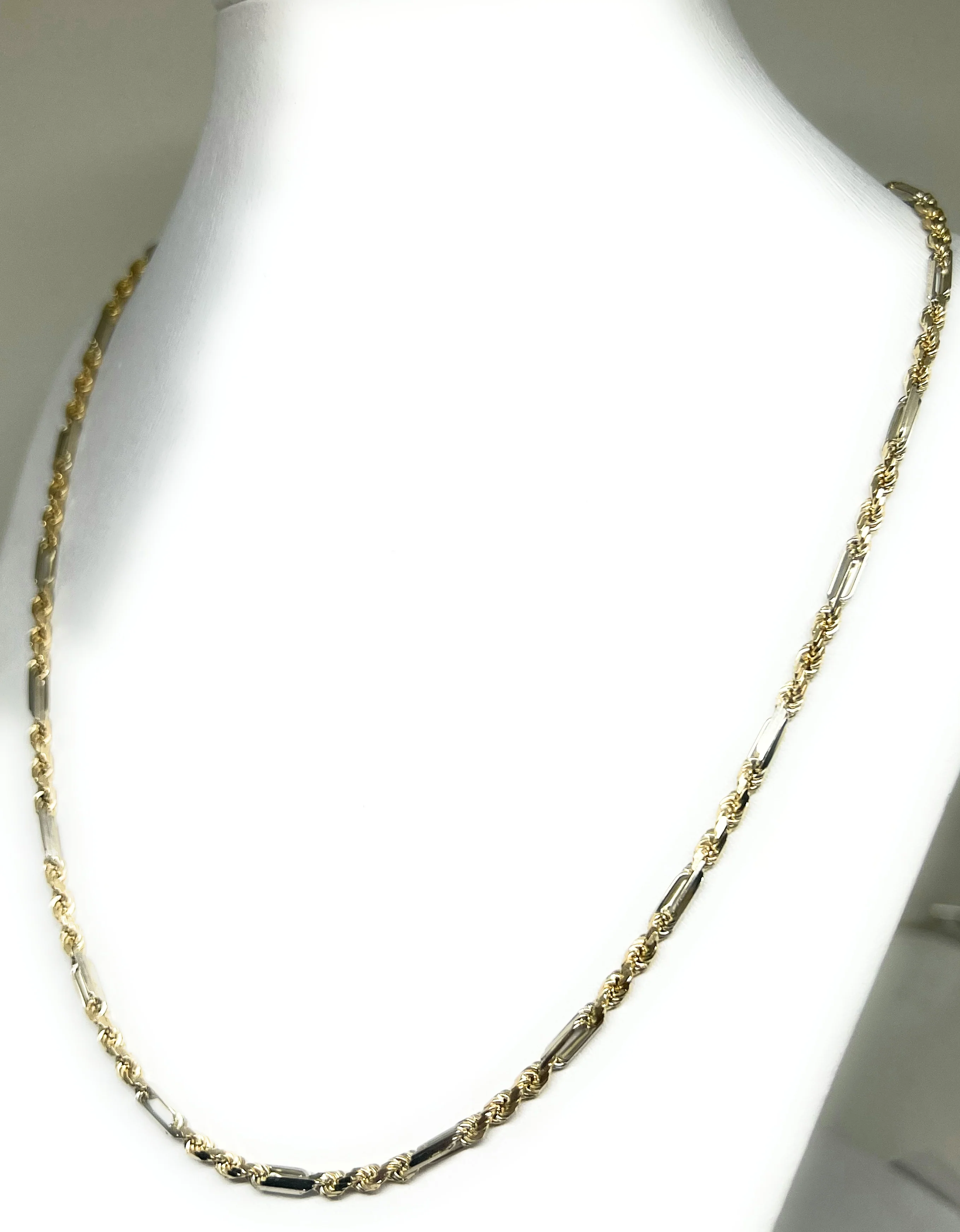 14k Solid Gold 2-Tone Milano Rope "FIGAROPE" Chain 18-24 inches 3mm (FULL SOLID STYLE) (15-21g) - Image 5