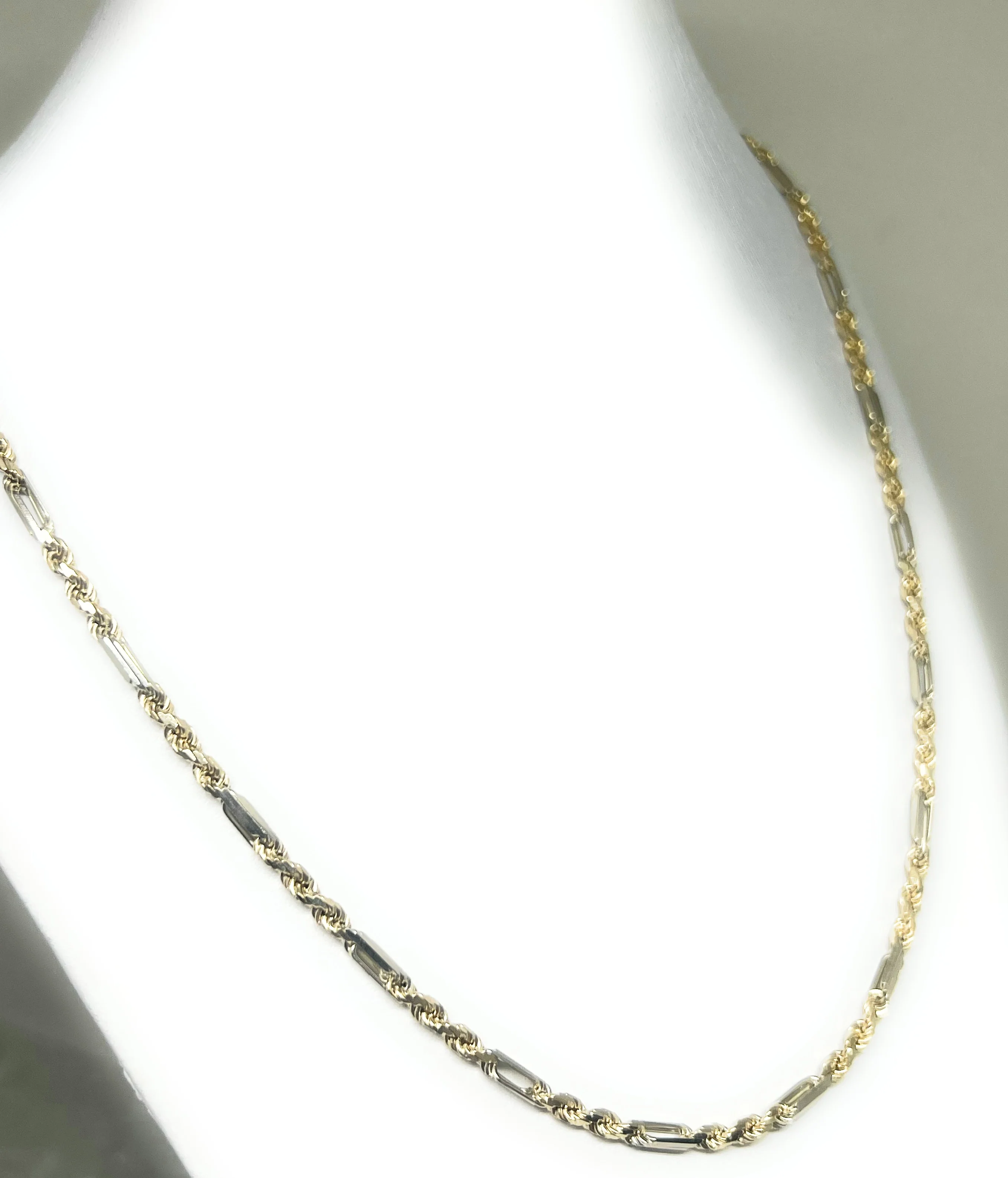 14k Solid Gold 2-Tone Milano Rope "FIGAROPE" Chain 18-24 inches 3mm (FULL SOLID STYLE) (15-21g) - Image 6
