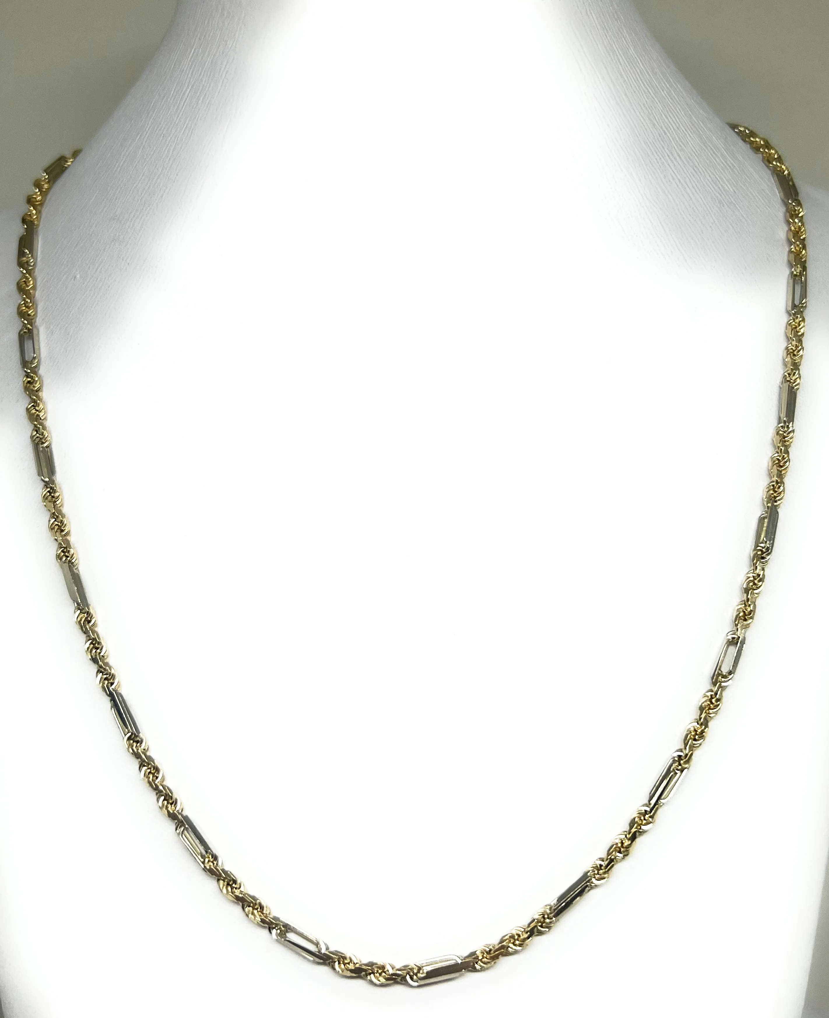 14k Solid Gold 2-Tone Milano Rope "FIGAROPE" Chain 18-24 inches 3mm (FULL SOLID STYLE) (15-21g) - Image 7