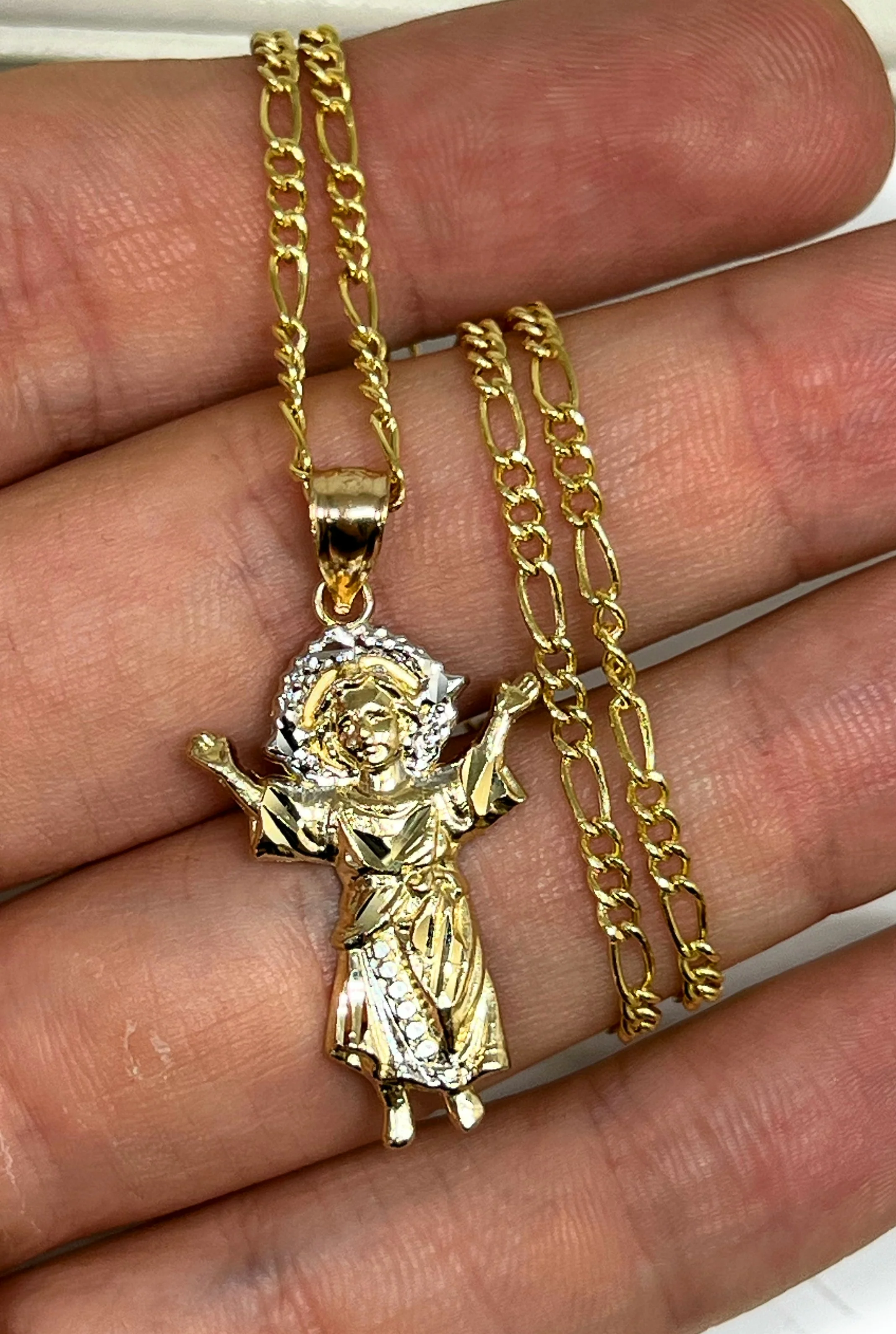 14k Solid Gold 2-Tone NINO DIOS JESUS Pendant Necklace - Image 2
