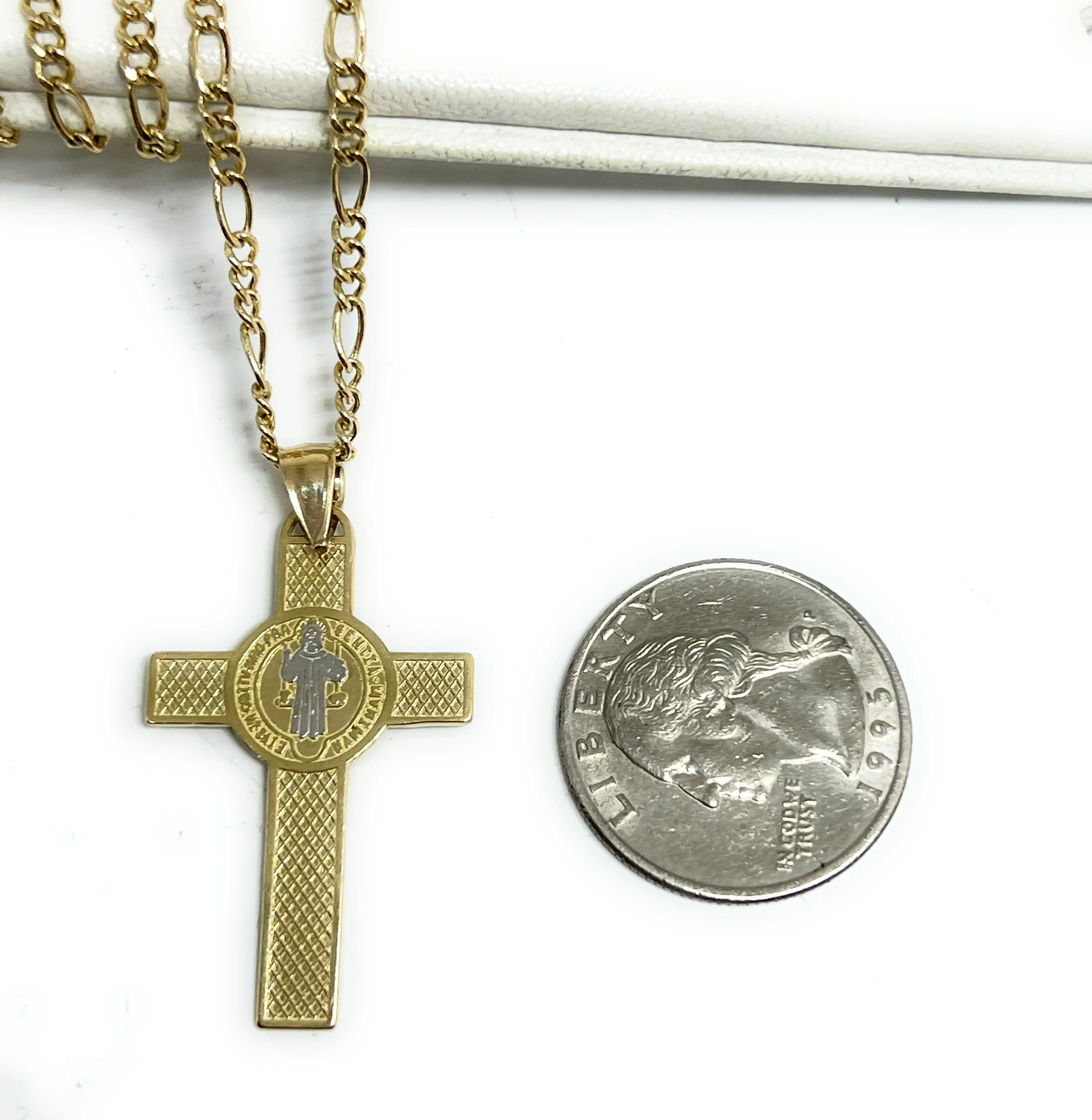 14k Solid Gold 2-Tone Sann Bennito Cross Pendant Necklace - Image 3