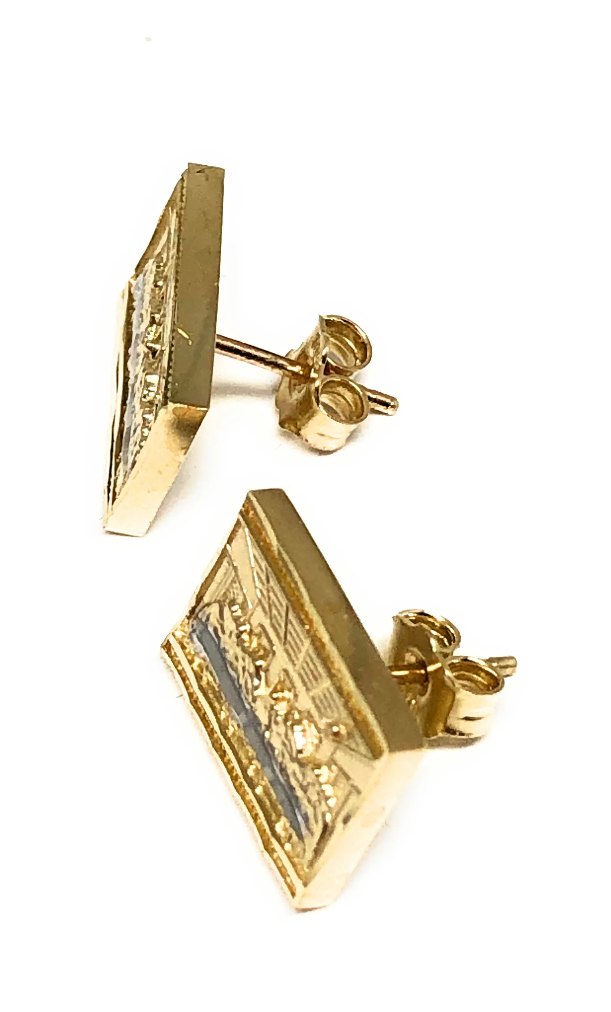10k Solid Gold 2-Tone Square Last Supper Stud Earrings - Image 2