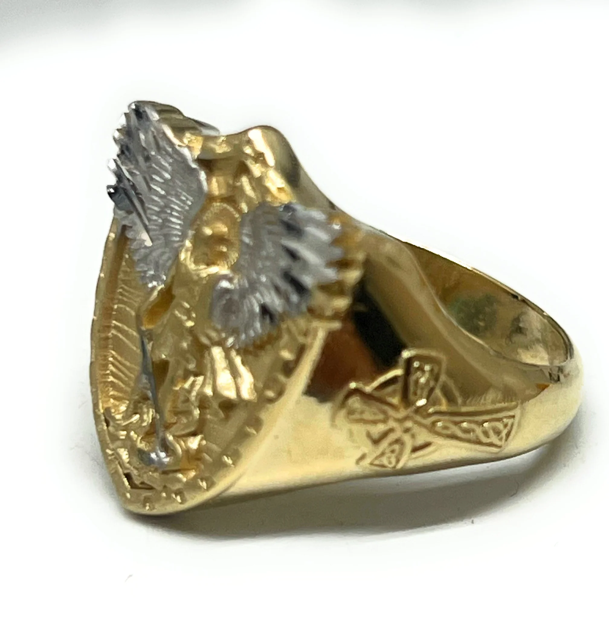 14k Solid Gold 2-Tone ST MICHAEL ARCHANGEL 3D SHIELD Ring (7g~) - Image 3