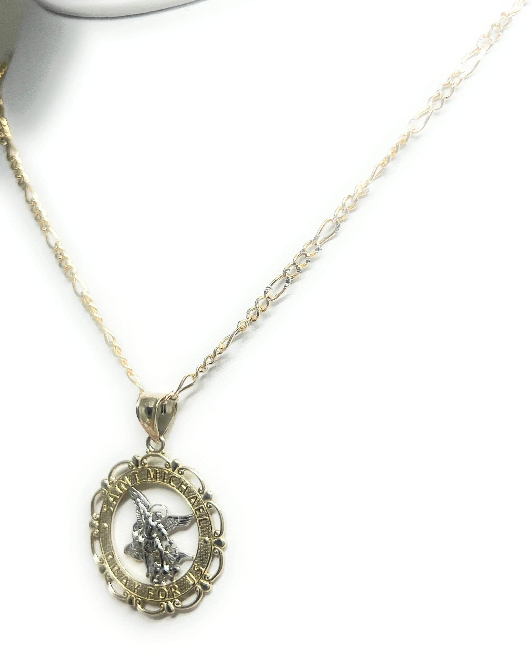 14k Solid Gold 2-Tone St. Michael Archangel "Pray for Us" Pendant Necklace - Image 7