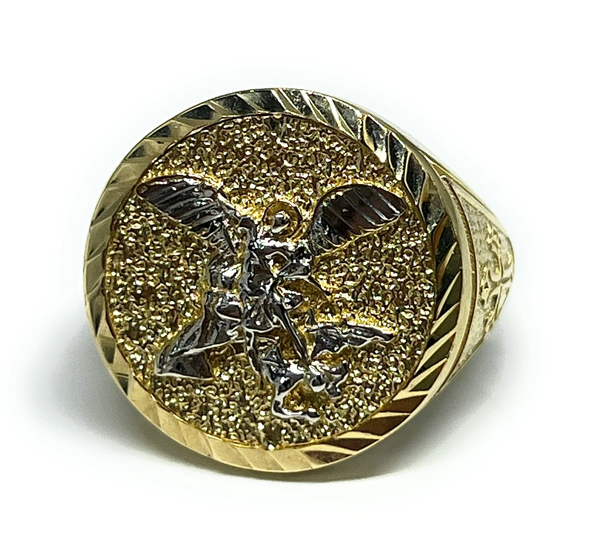 14k Solid Gold 2-Tone ST MICHAEL ARCHANGEL ROUND Ring (7g~)