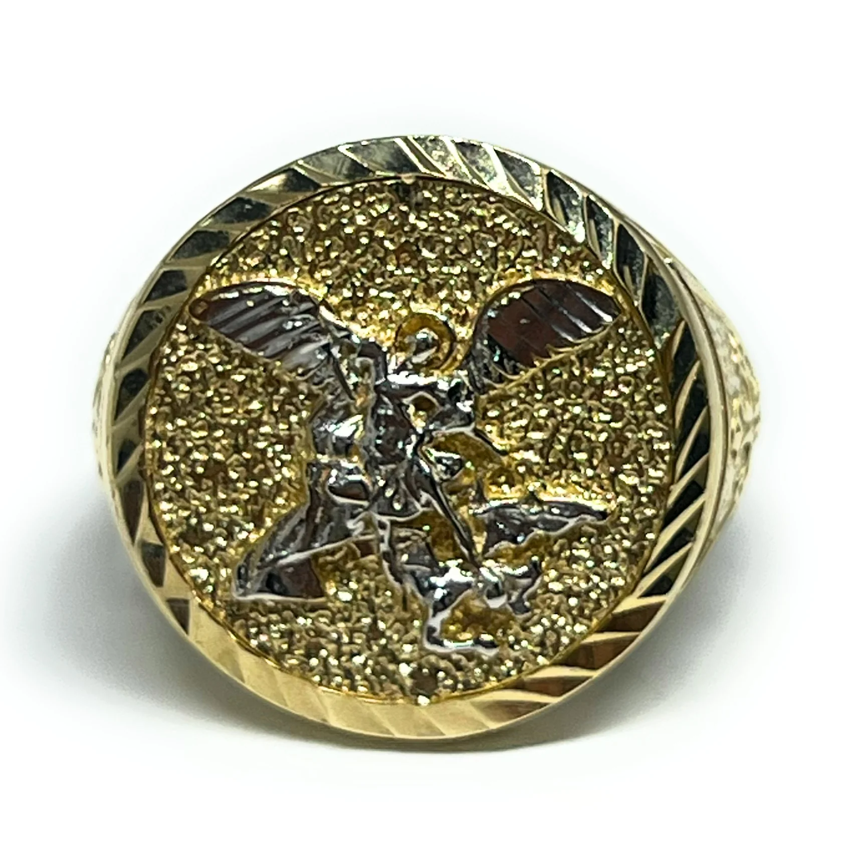 14k Solid Gold 2-Tone ST MICHAEL ARCHANGEL ROUND Ring (7g~) - Image 5
