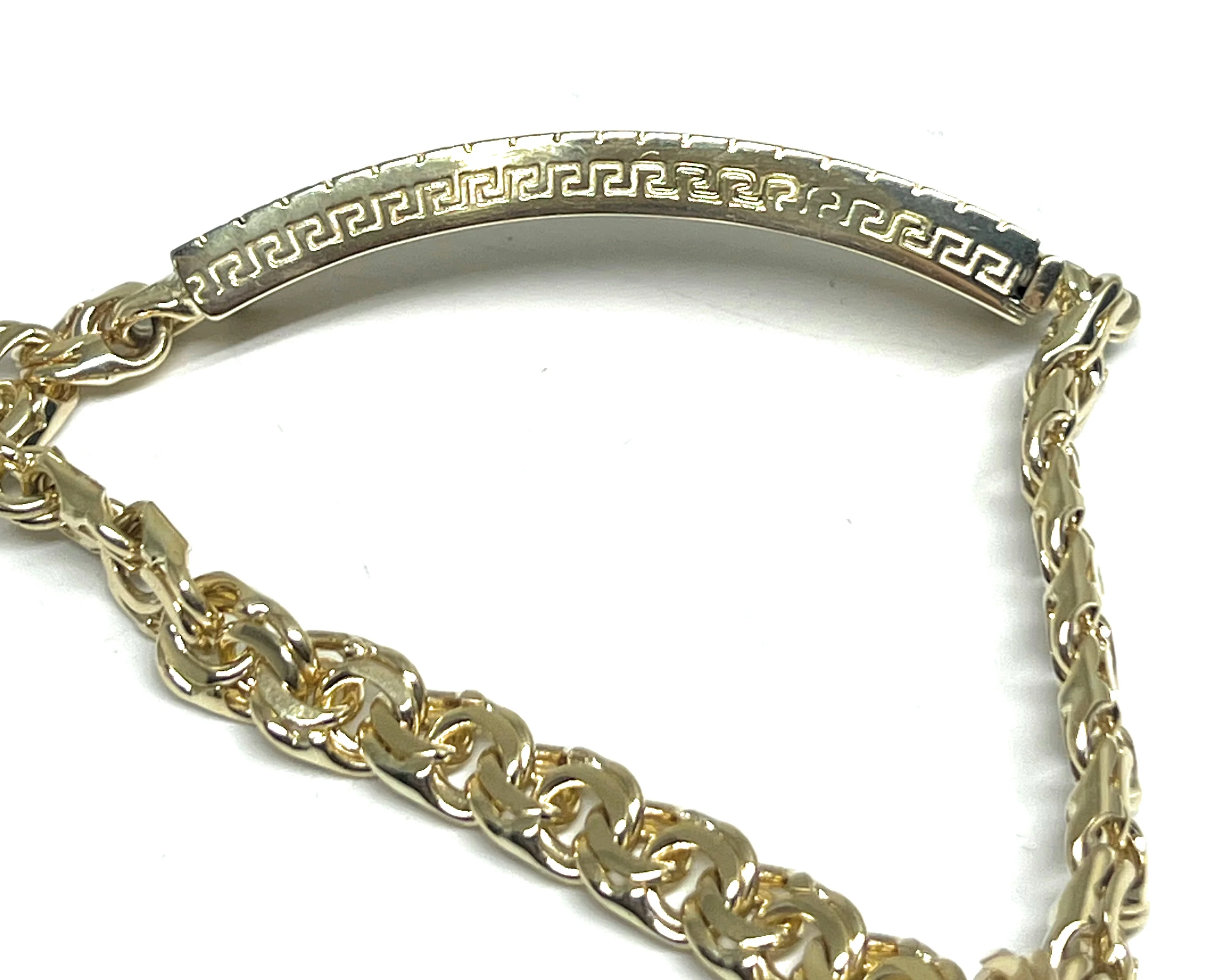 10k Solid Gold CHINO LINK GREEK BORDER (MEANDROS) SUPERIMPOSED (SOBREPUESTO) CUSTOMIZED 3D NAME BRRACELET 8-8.5 INCH 7MM WIDTH (MADE IN MX) - Image 12
