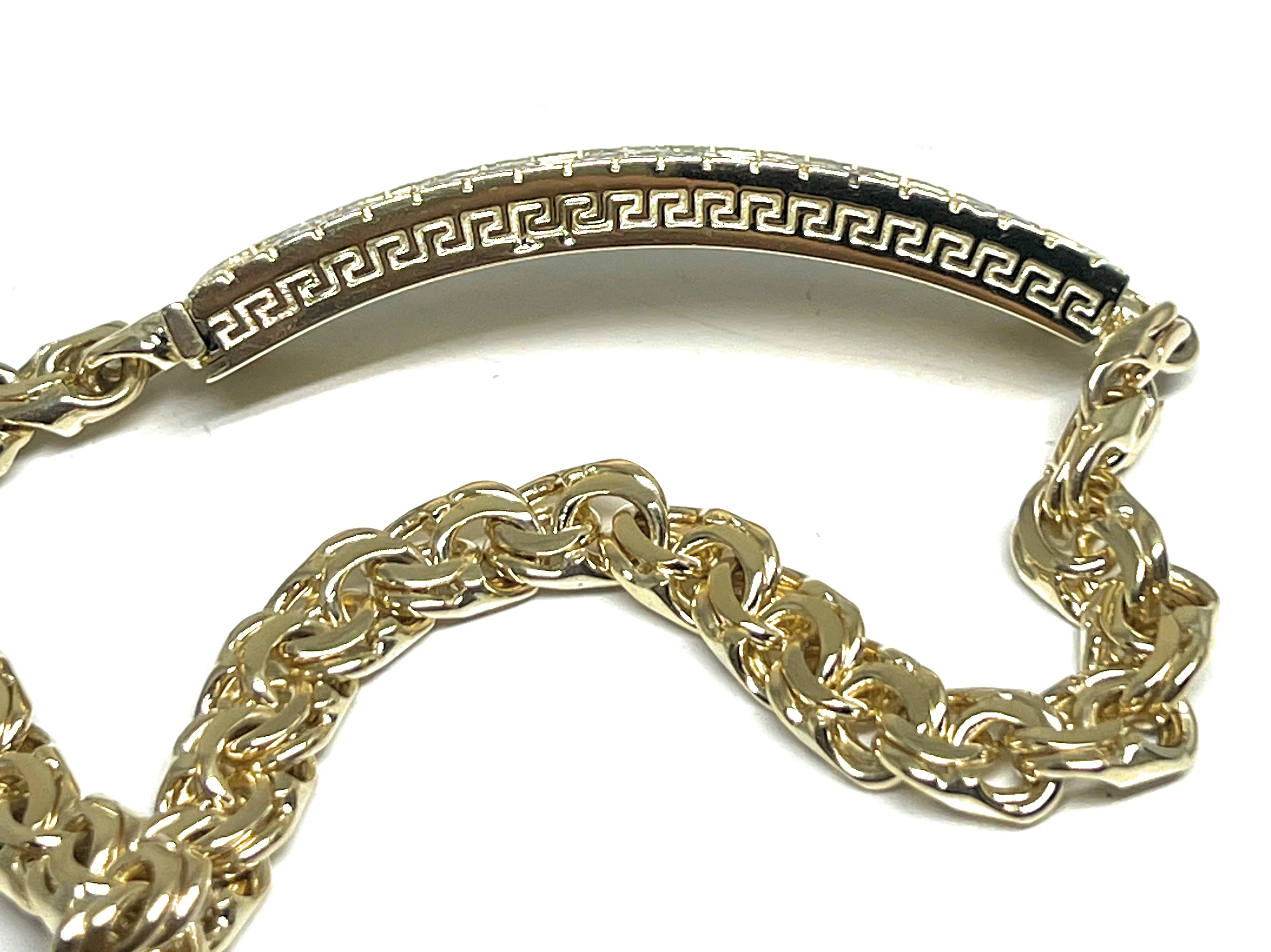 10k Solid Gold CHINO LINK GREEK BORDER (MEANDROS) SUPERIMPOSED (SOBREPUESTO) CUSTOMIZED 3D NAME BRRACELET 8-8.5 INCH 7MM WIDTH (MADE IN MX) - Image 13