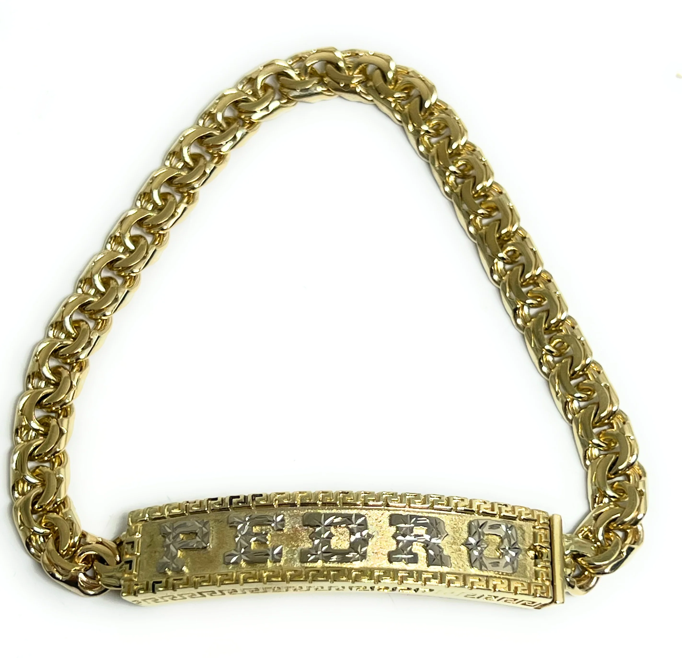 10k Solid Gold CHINO LINK GREEK BORDER (MEANDROS) SUPERIMPOSED (SOBREPUESTO) CUSTOMIZED 3D NAME BRRACELET 8-8.5 INCH 7MM WIDTH (MADE IN MX) - Image 14
