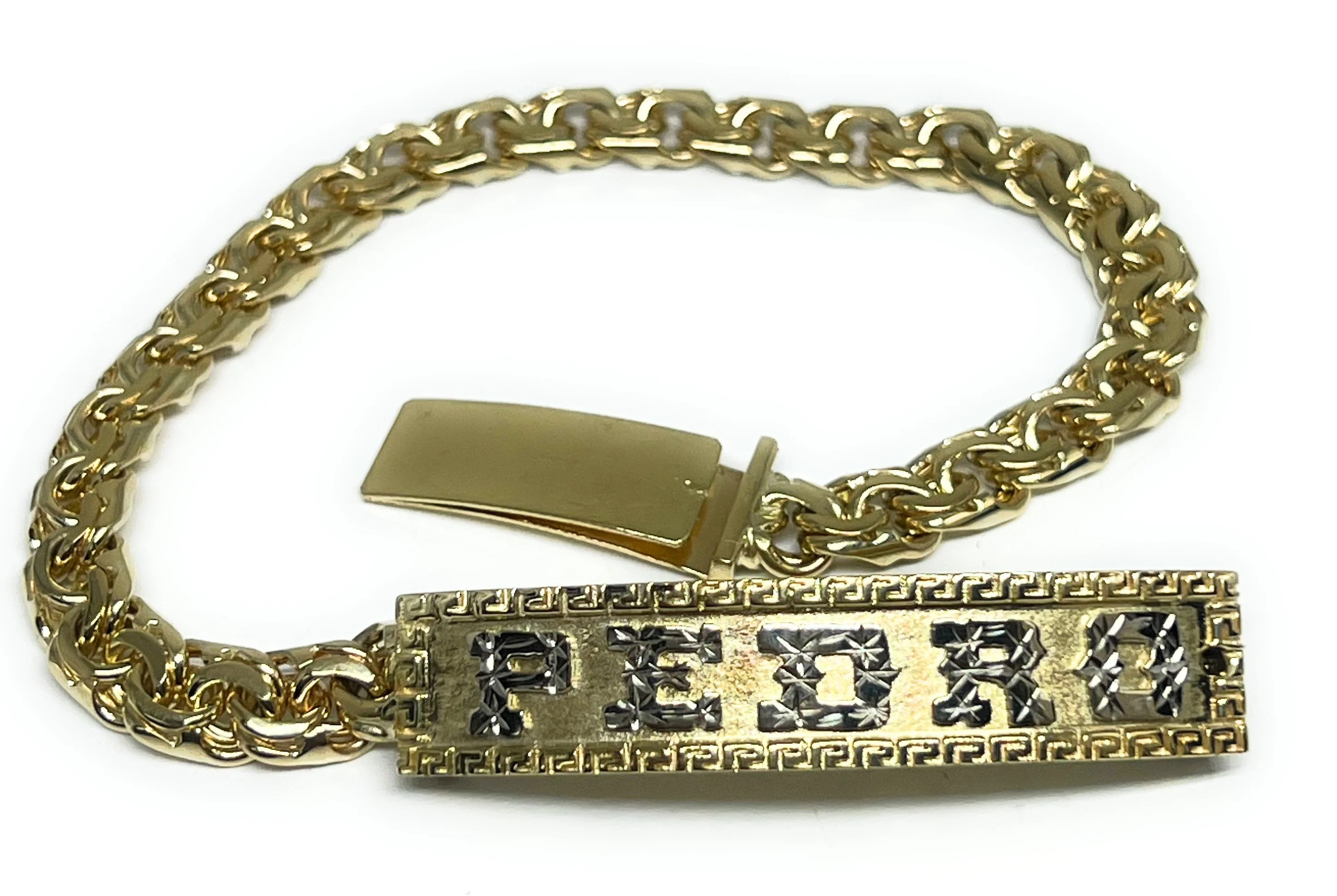 10k Solid Gold CHINO LINK GREEK BORDER (MEANDROS) SUPERIMPOSED (SOBREPUESTO) CUSTOMIZED 3D NAME BRRACELET 8-8.5 INCH 7MM WIDTH (MADE IN MX) - Image 4