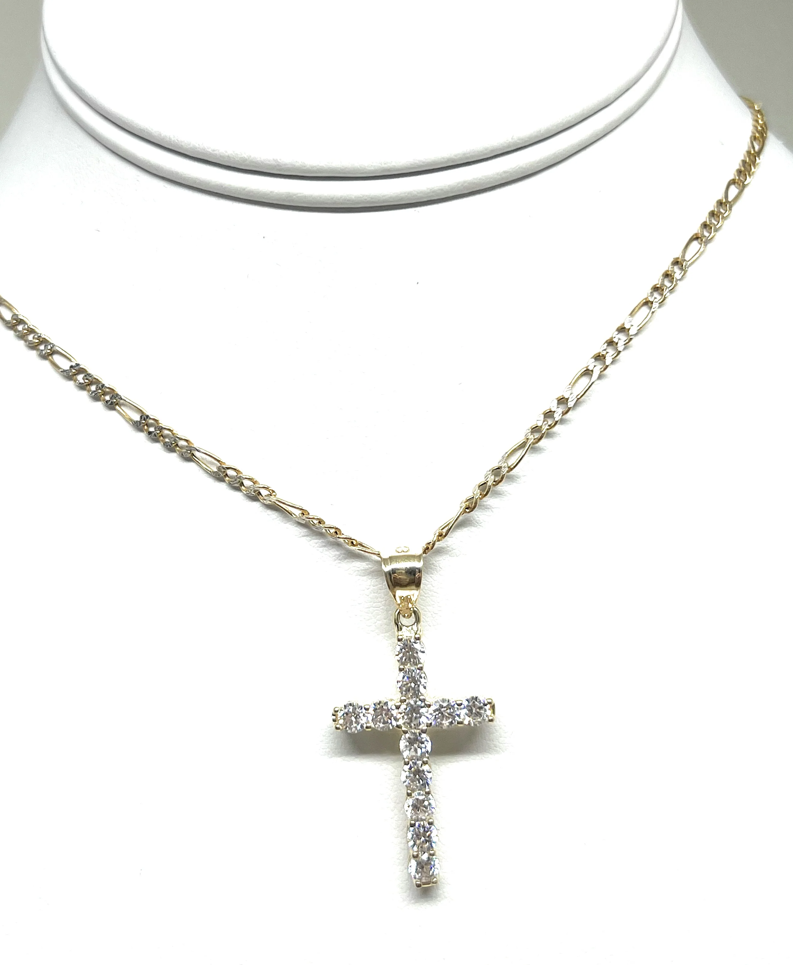 14k Solid Gold Classic Cross FULL CZ Pendant (SM, MED) - Image 5