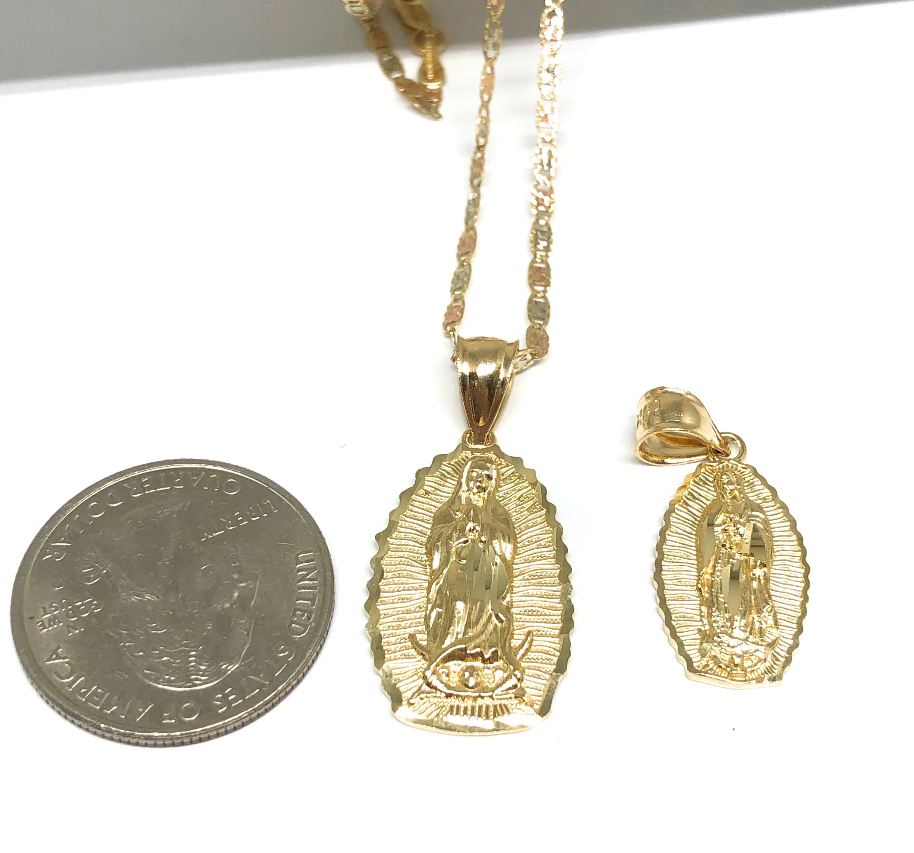 14k Solid Gold Classic Virrgin Mary Pendant Necklace Virrgen Gaudalupe Chain (XL, LG, MED, SM) - Image 2
