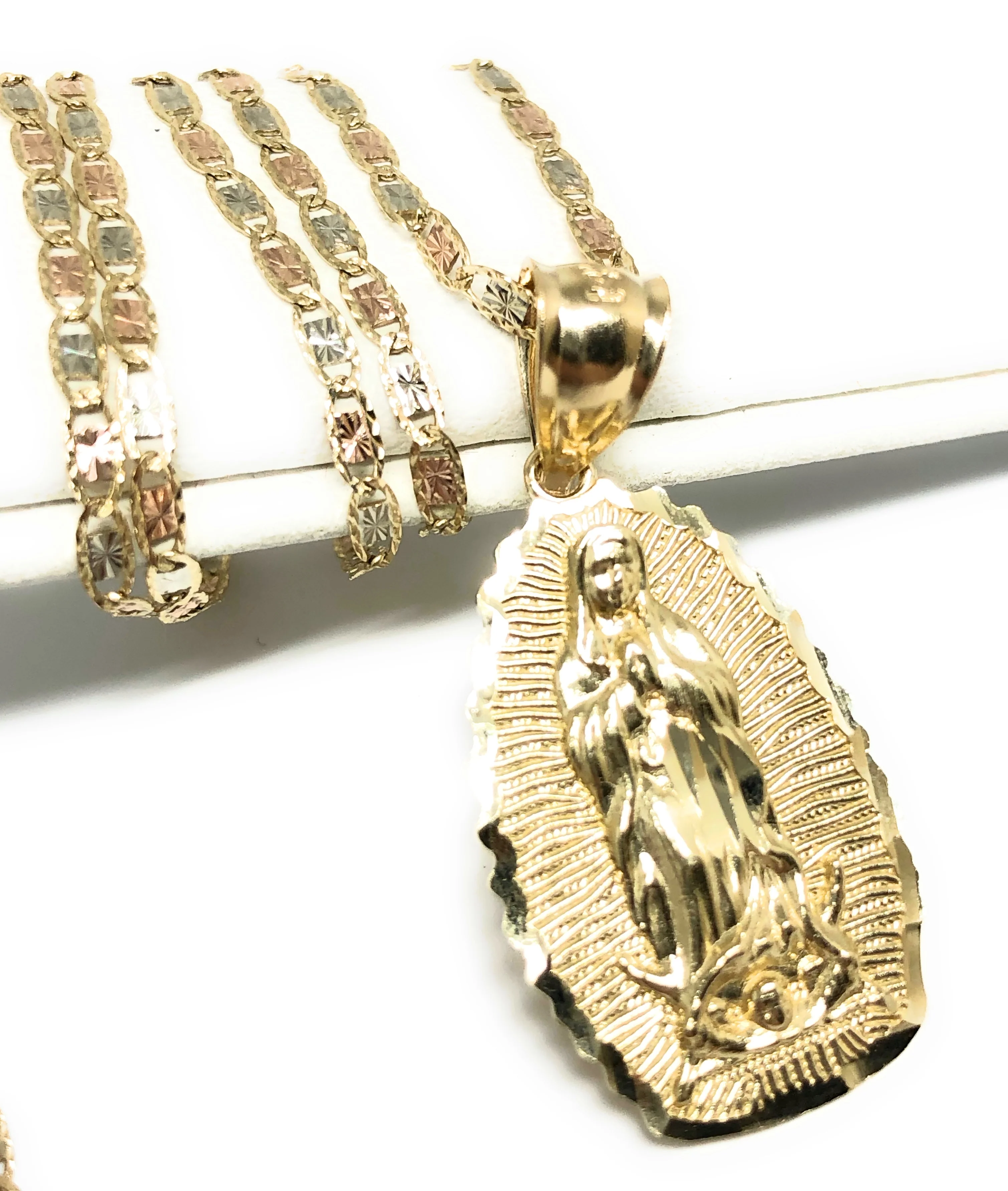 14k Solid Gold Classic Virrgin Mary Pendant Necklace Virrgen Gaudalupe Chain (XL, LG, MED, SM) - Image 3