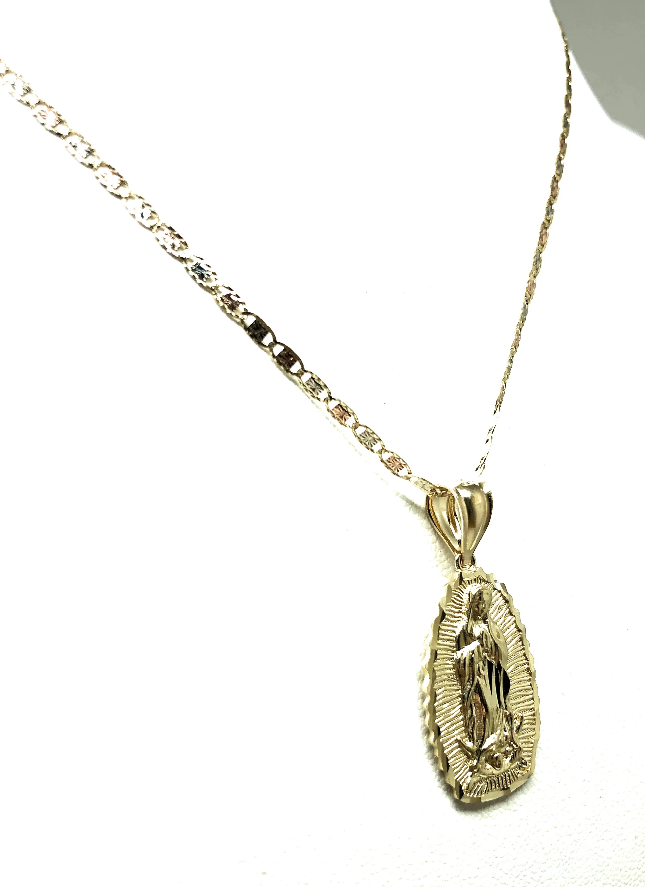 14k Solid Gold Classic Virrgin Mary Pendant Necklace Virrgen Gaudalupe Chain (XL, LG, MED, SM) - Image 6