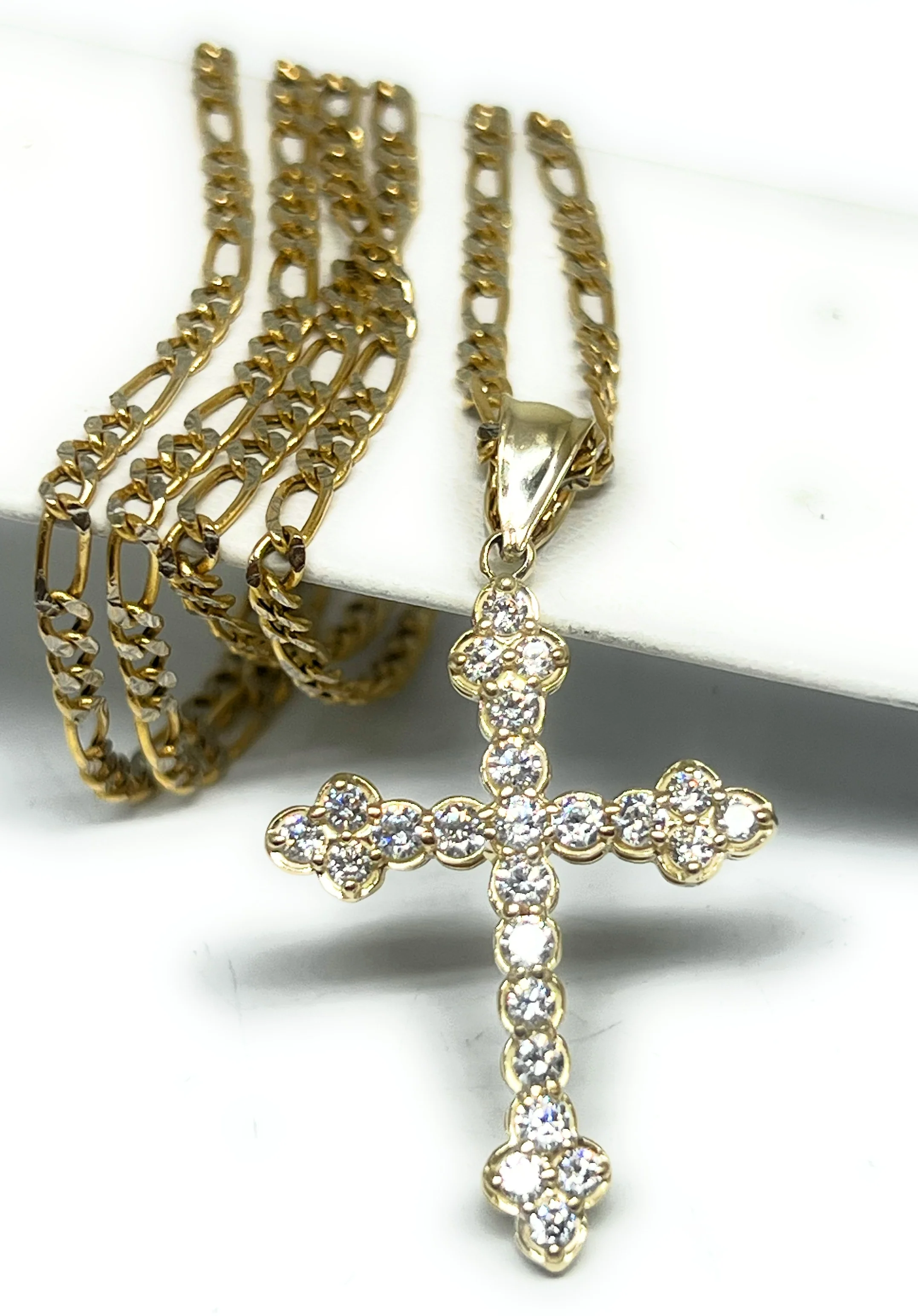 14k Solid Gold Clover Cross FULL CZ  Pendant