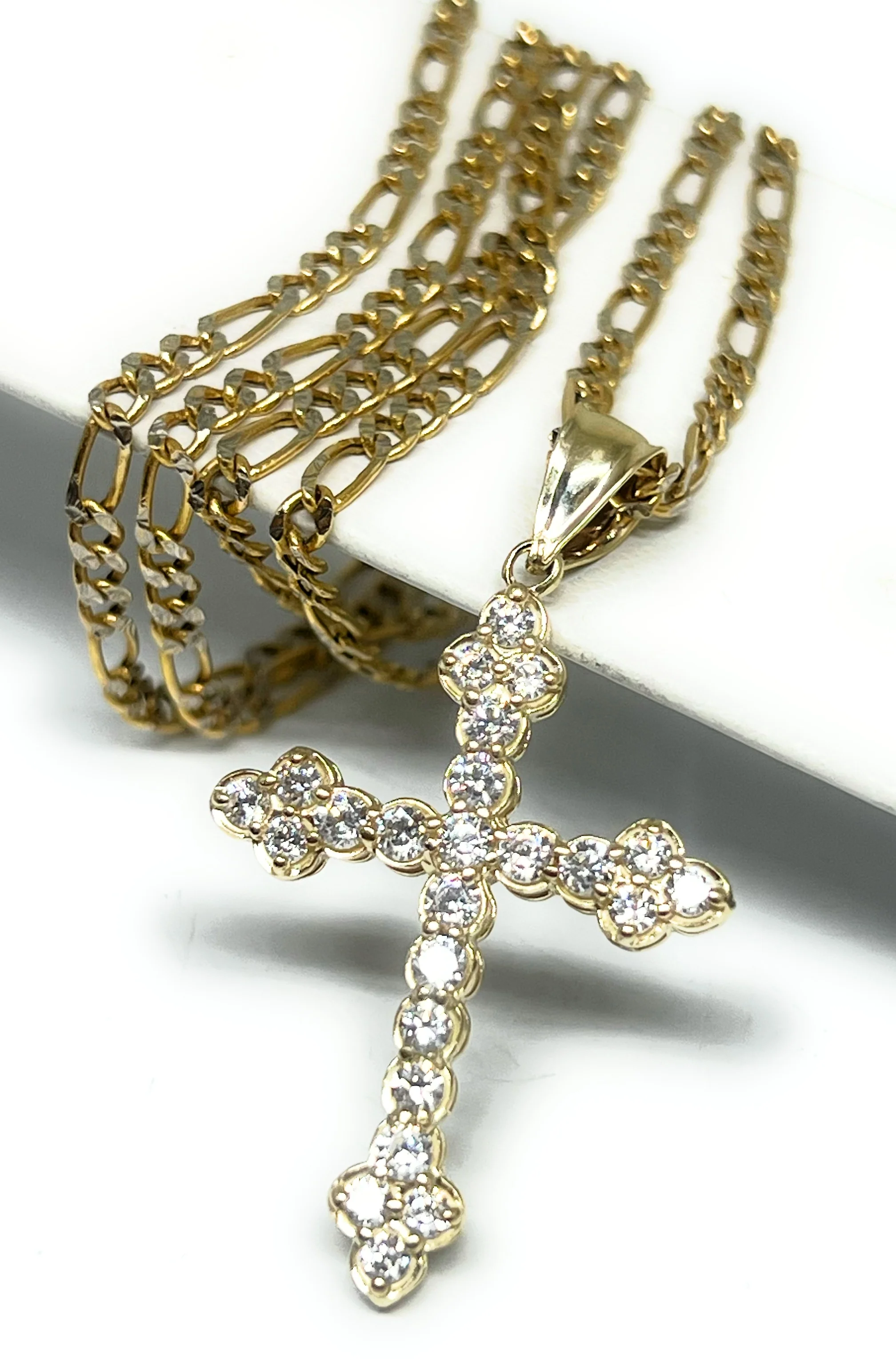 14k Solid Gold Clover Cross FULL CZ  Pendant - Image 4