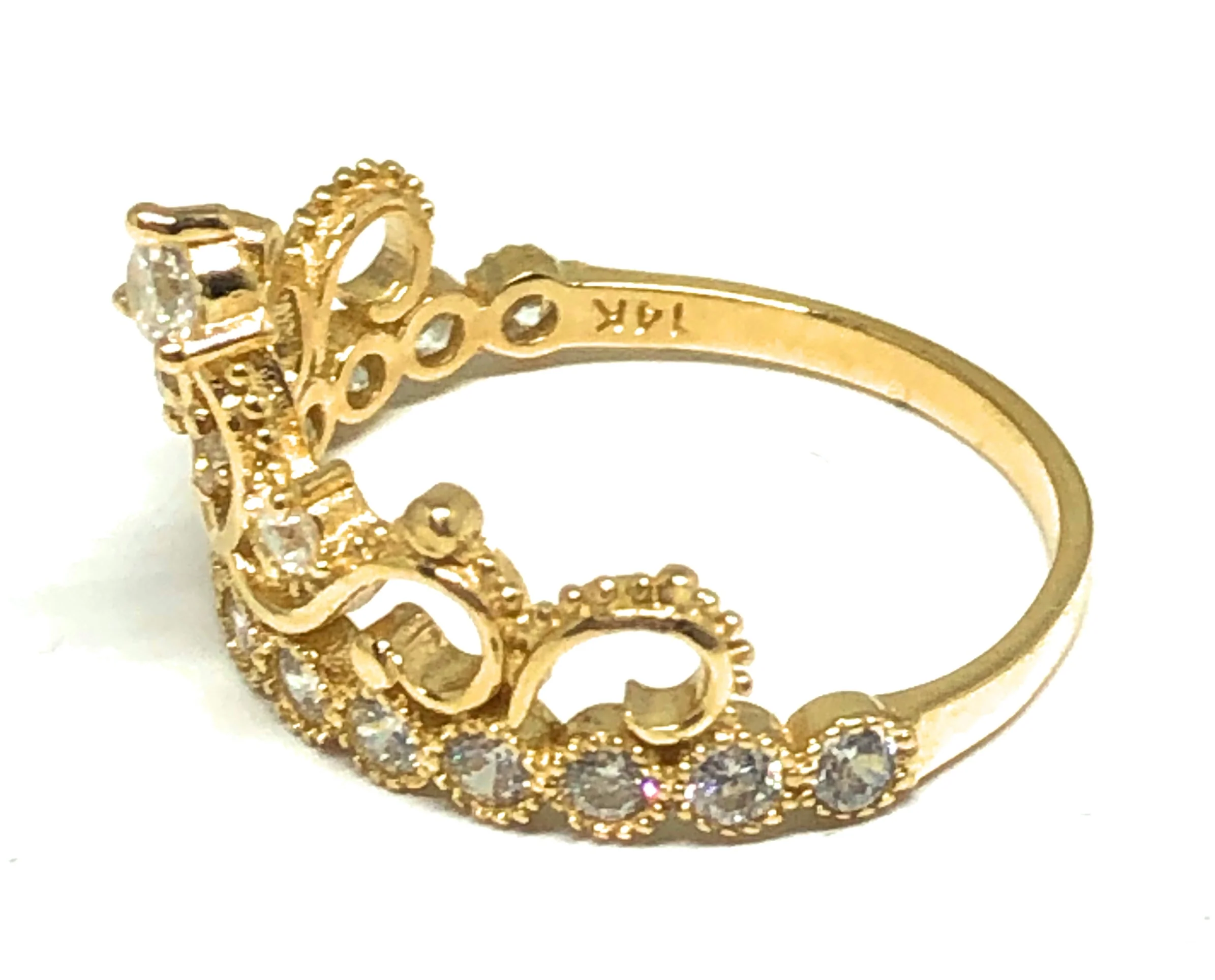 14k Solid Gold Crown Cubic Zirconia Ring - Image 2