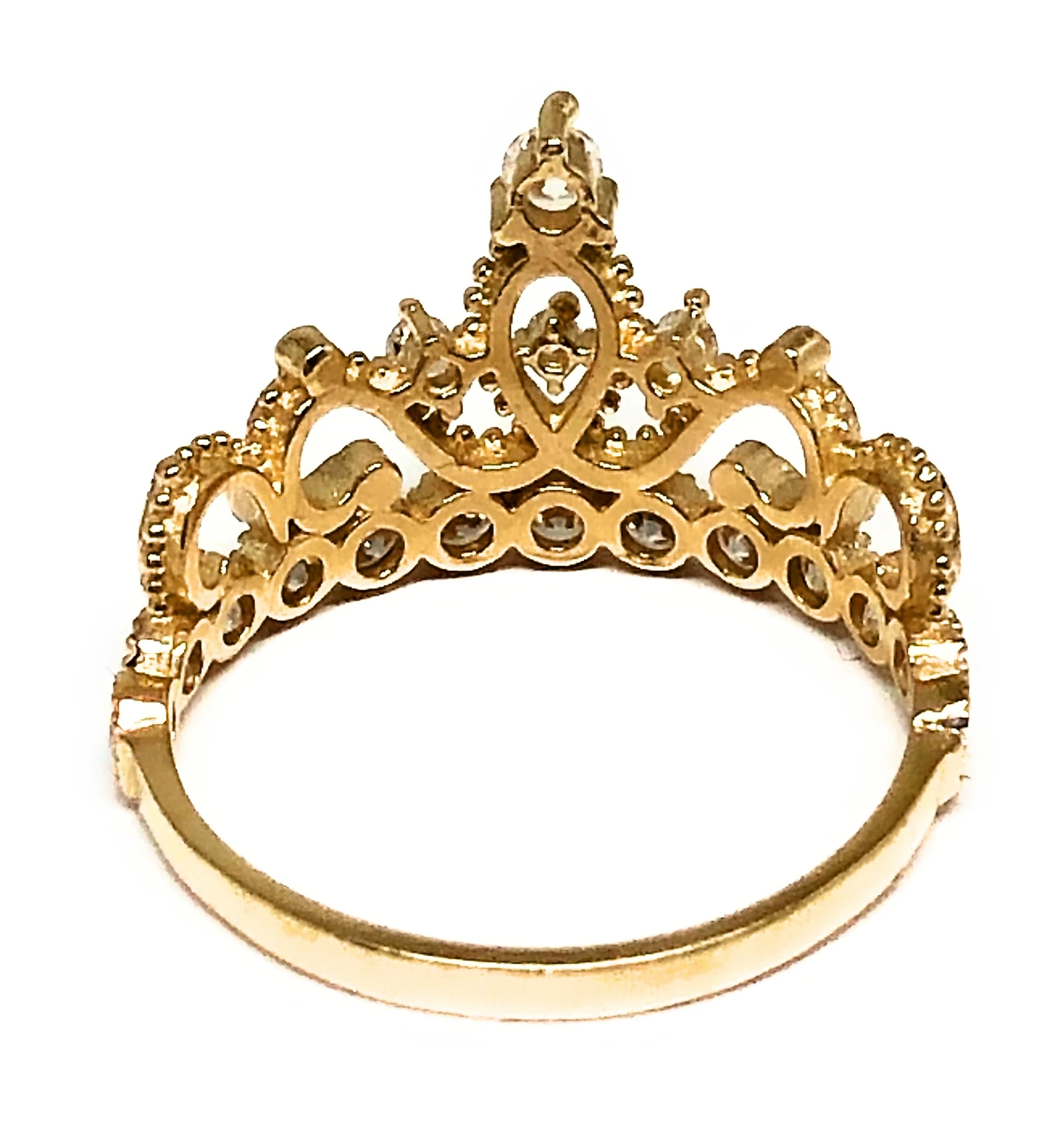 14k Solid Gold Crown Cubic Zirconia Ring - Image 3