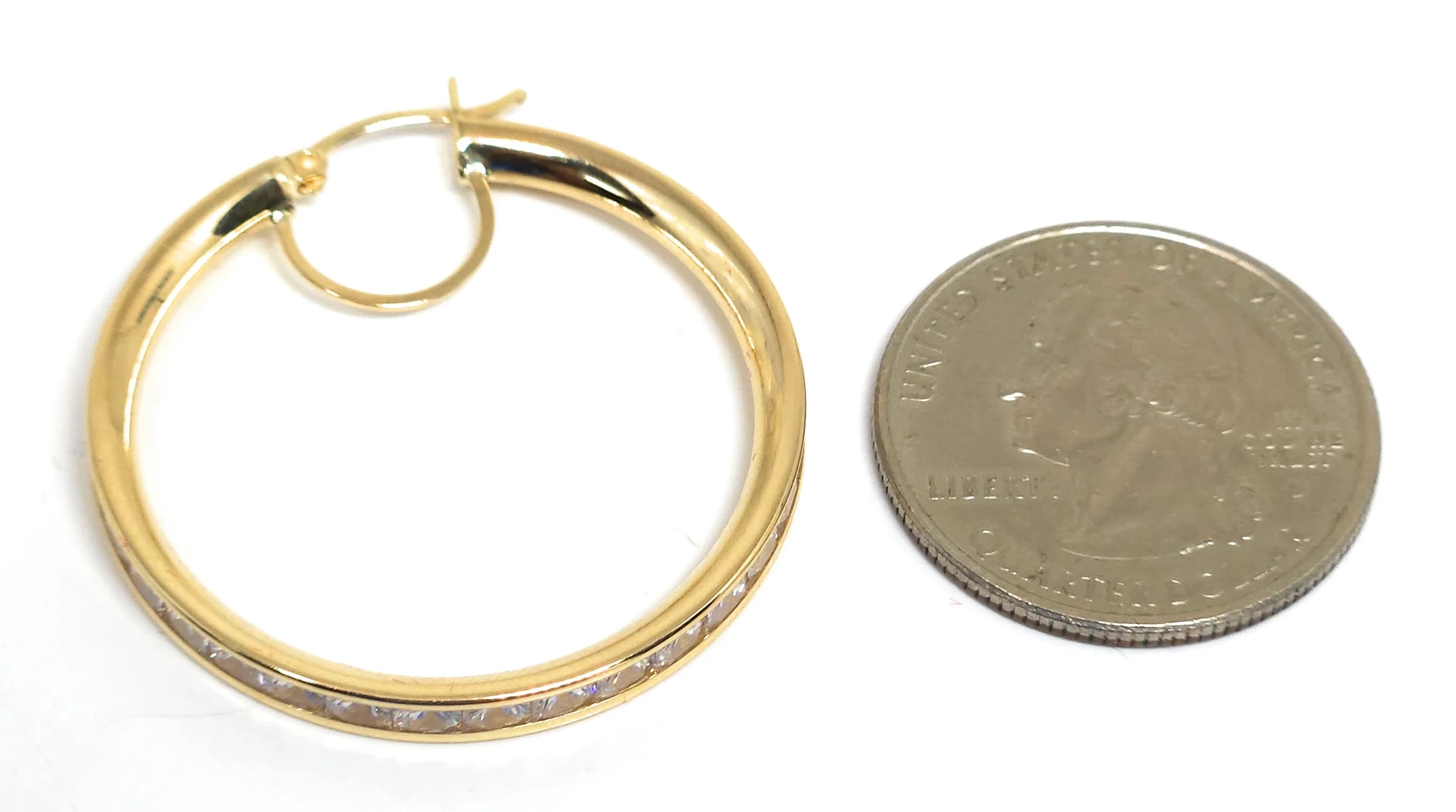 14k Solid Gold Cubic Zirconia Hoop Earrings (SM,MED,LG) - Image 3