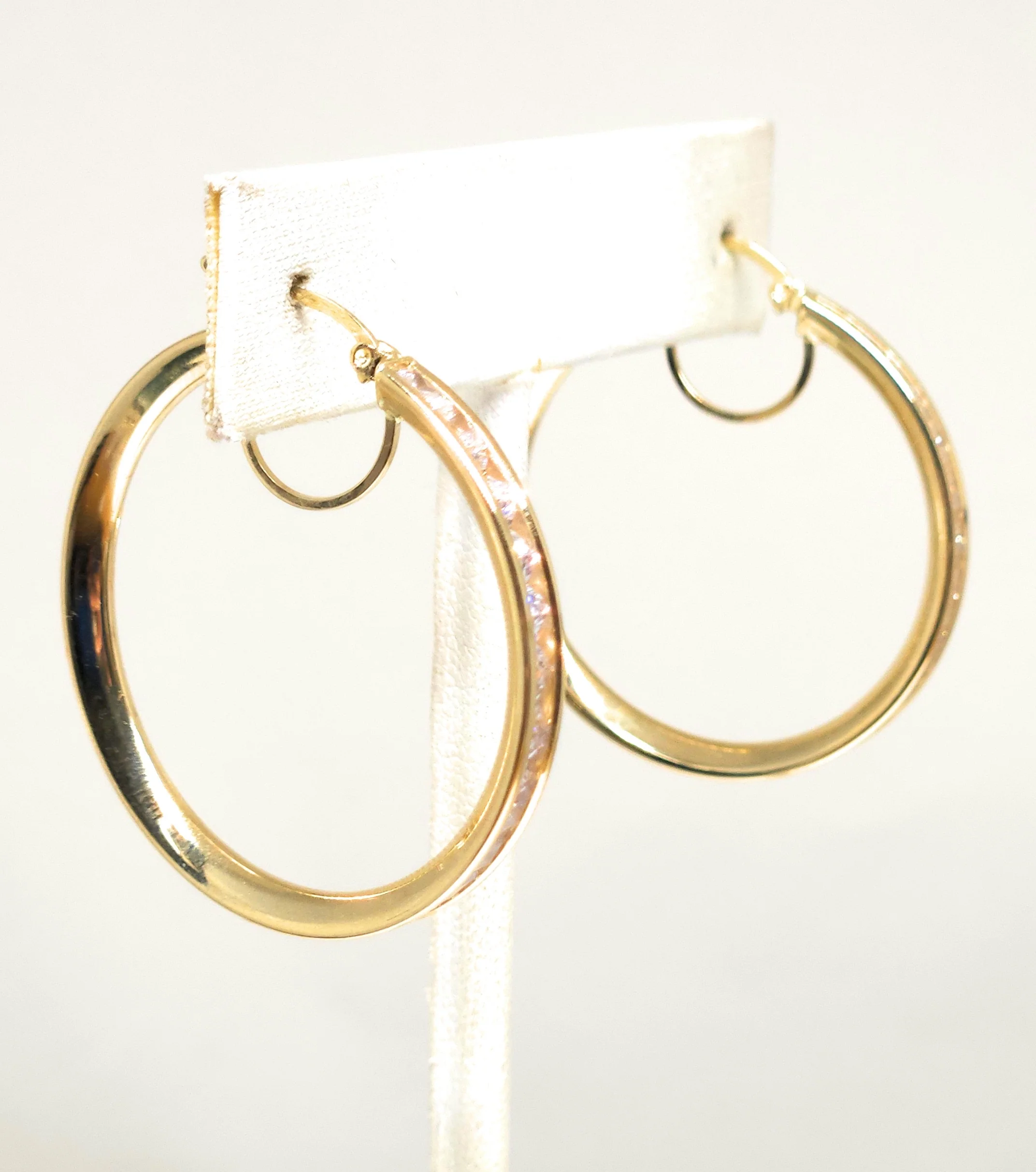 14k Solid Gold Cubic Zirconia Hoop Earrings (SM,MED,LG) - Image 4