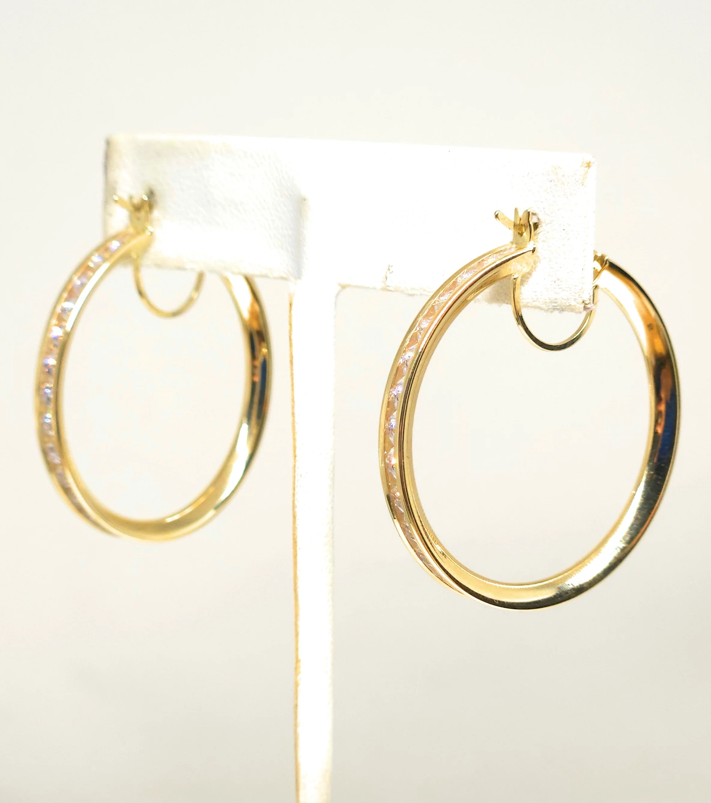 14k Solid Gold Cubic Zirconia Hoop Earrings (SM,MED,LG) - Image 6