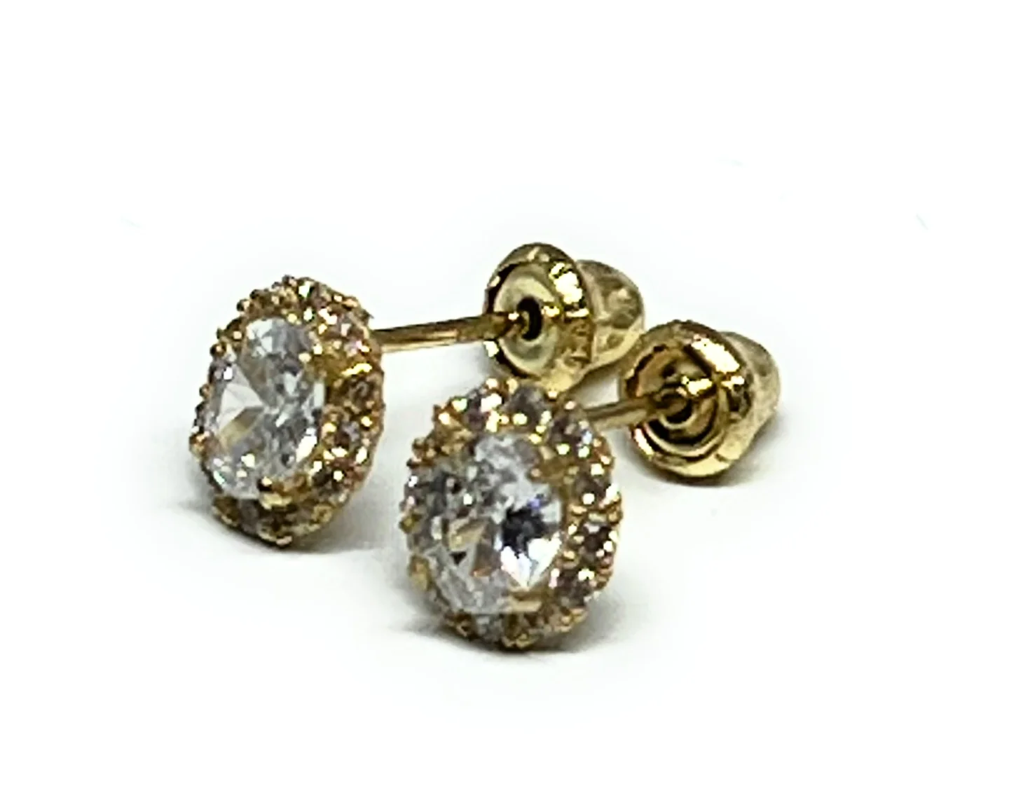 14k Solid Gold Cubic Zirconia Mini Dainty Stud Earrings (FCE 26) - Image 2