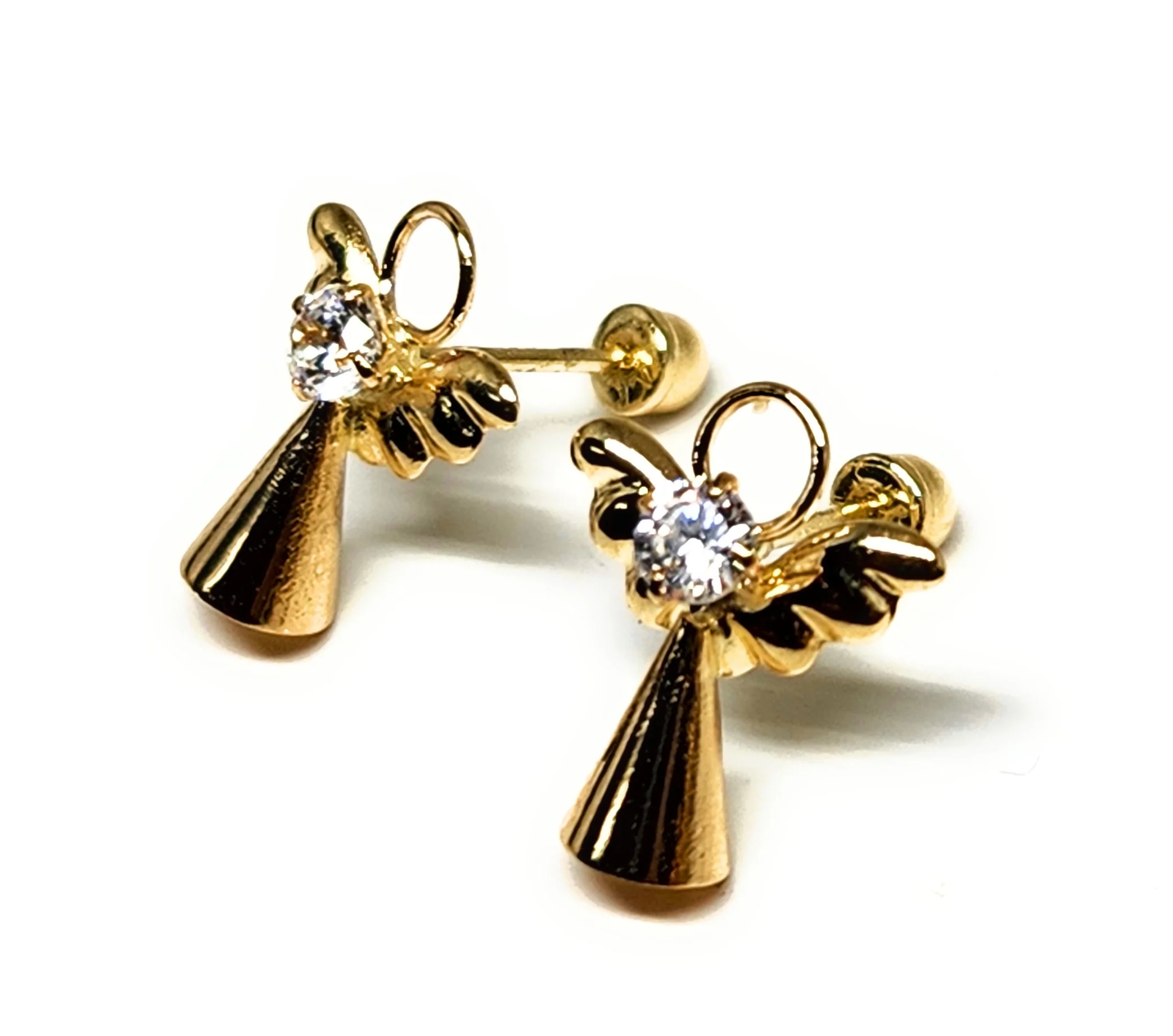 14k Solid Gold Cubic Zirconia SMALL DAINTY ANGEL CONE Stud Earrings (FCE 32) (MADE IN MX) - Image 2