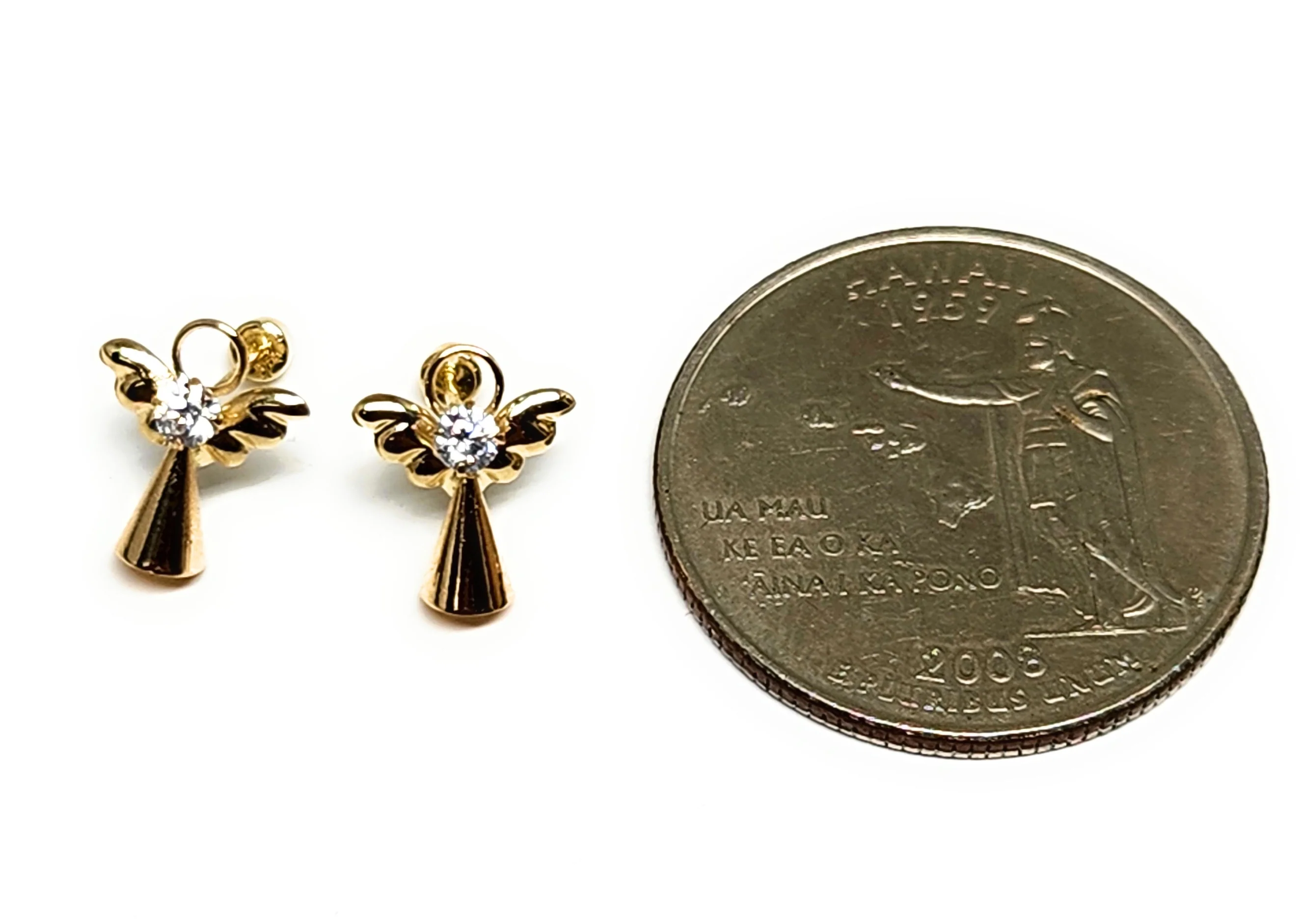 14k Solid Gold Cubic Zirconia SMALL DAINTY ANGEL CONE Stud Earrings (FCE 32) (MADE IN MX) - Image 4