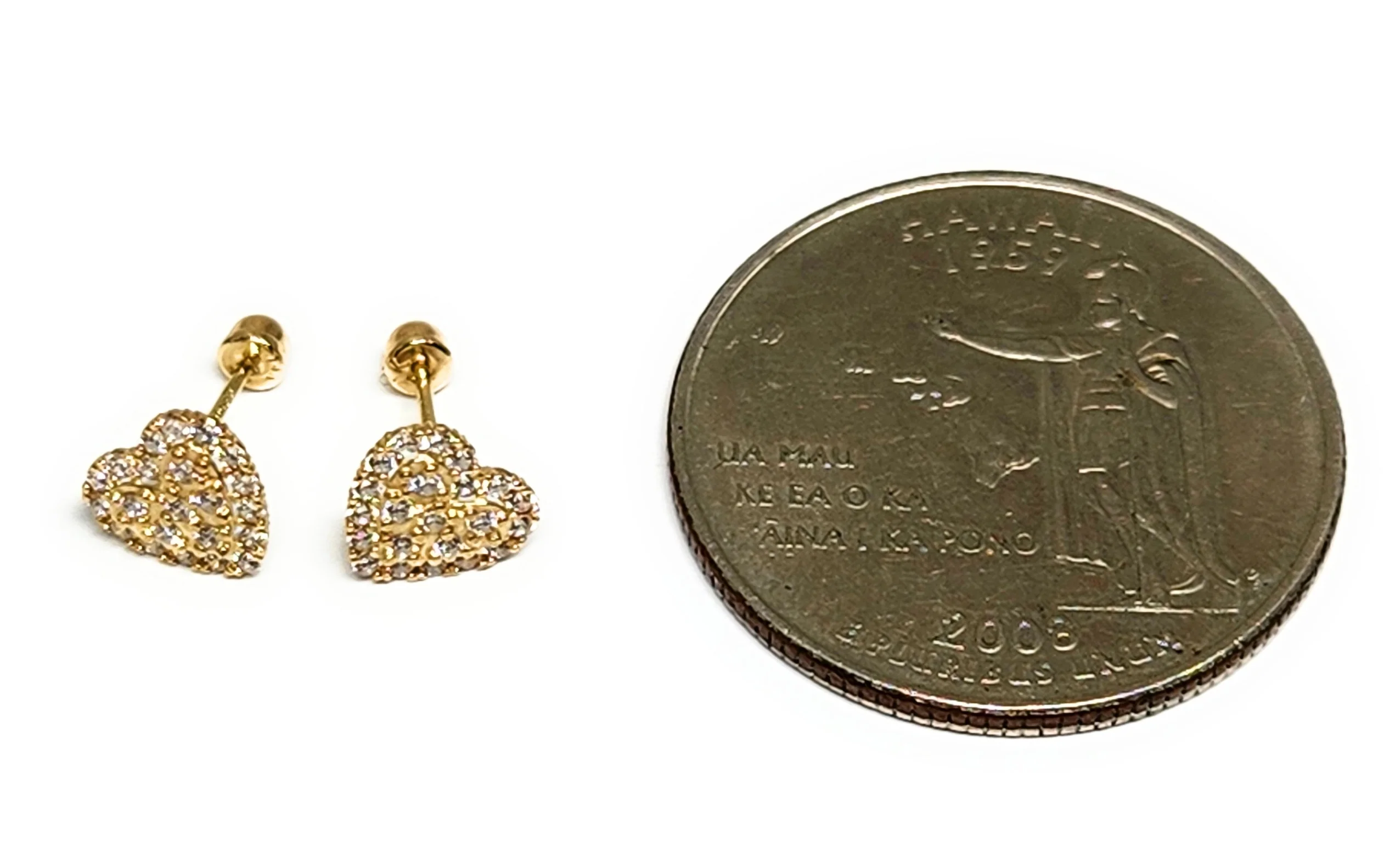14k Solid Gold Cubic Zirconia SMALL DAINTY HEART Stud Earrings (FCE 35) (MADE IN MX) - Image 4
