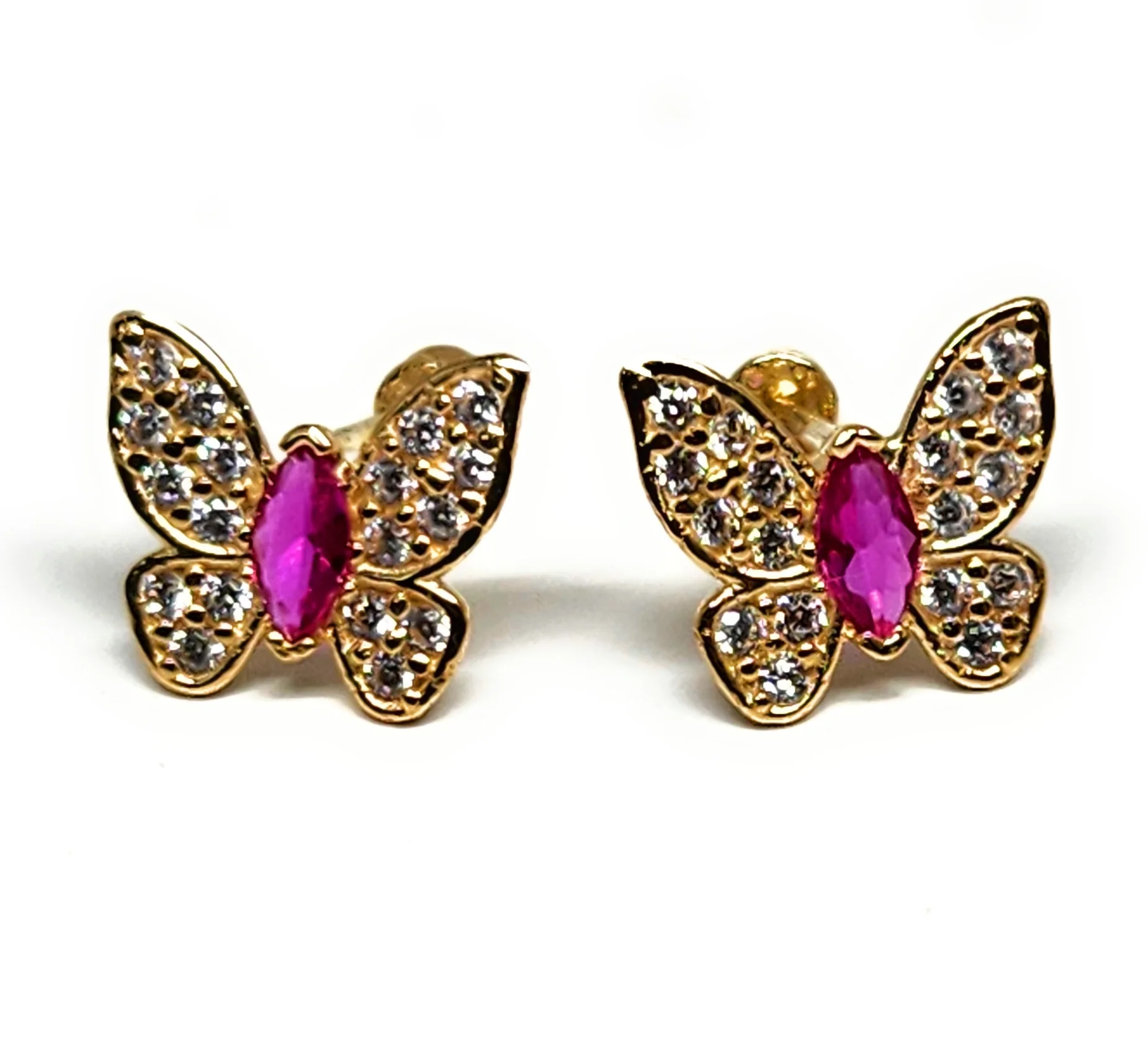 14k Solid Gold Cubic Zirconia SMALL DAINTY MARQUISE BUTTERFLY Stud Earrings (FCE 33) (MADE IN MX)