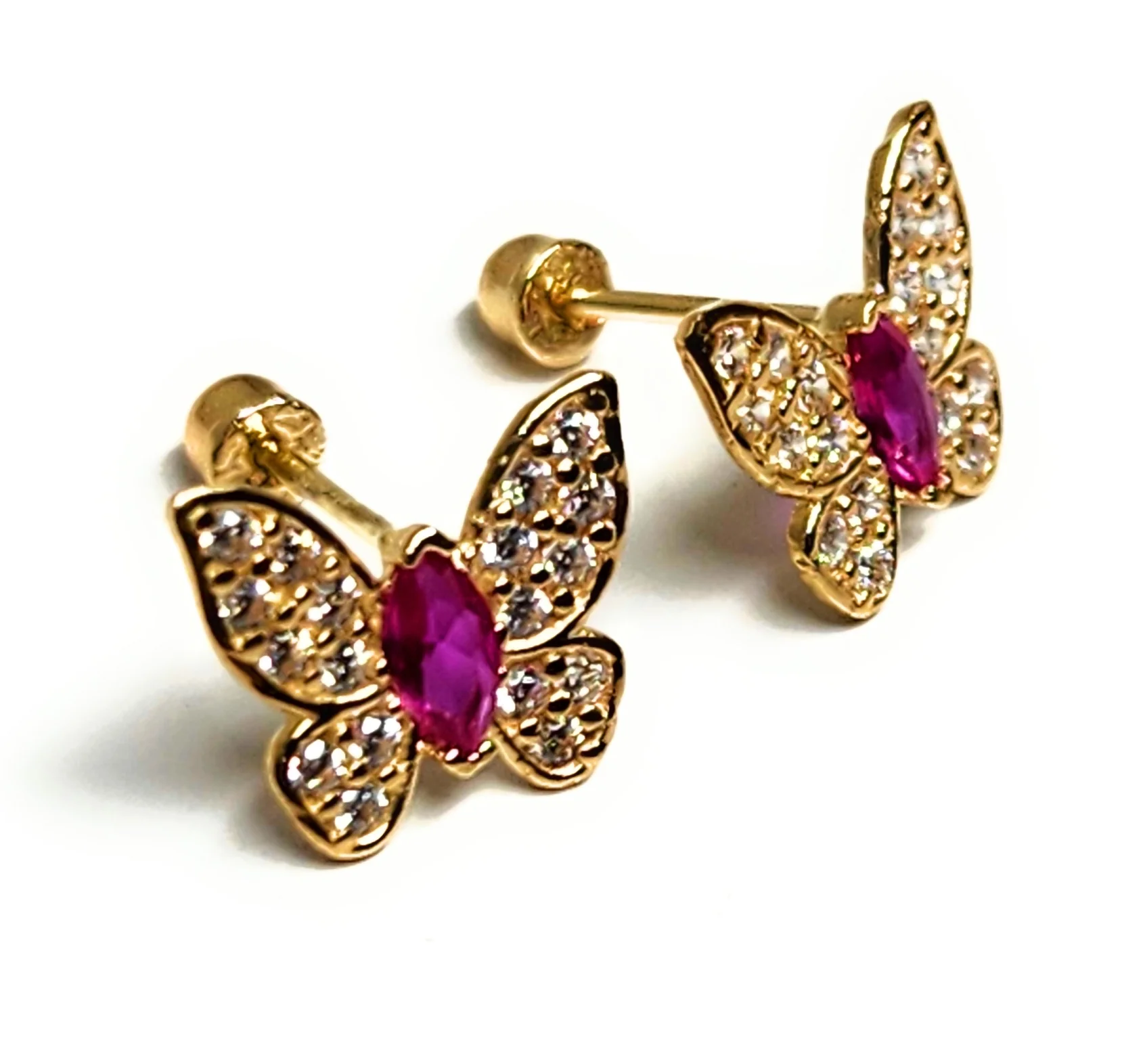 14k Solid Gold Cubic Zirconia SMALL DAINTY MARQUISE BUTTERFLY Stud Earrings (FCE 33) (MADE IN MX) - Image 2