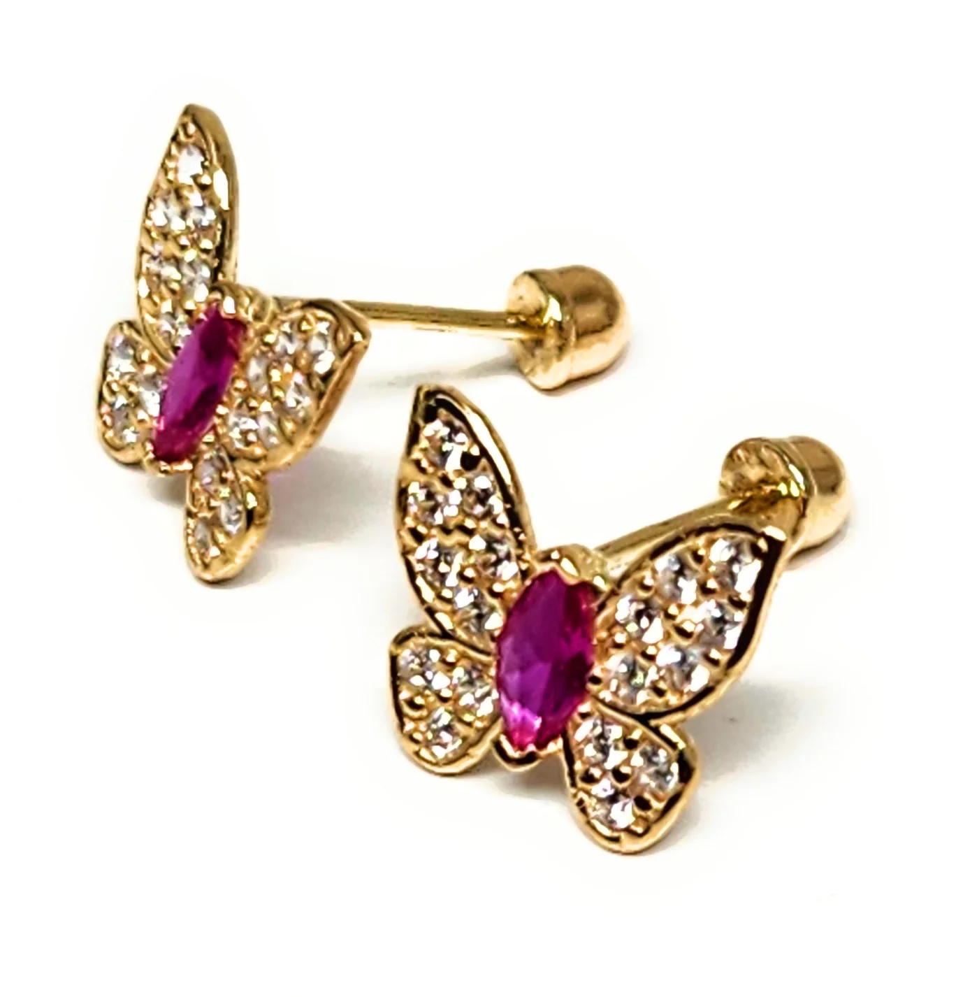 14k Solid Gold Cubic Zirconia SMALL DAINTY MARQUISE BUTTERFLY Stud Earrings (FCE 33) (MADE IN MX) - Image 3