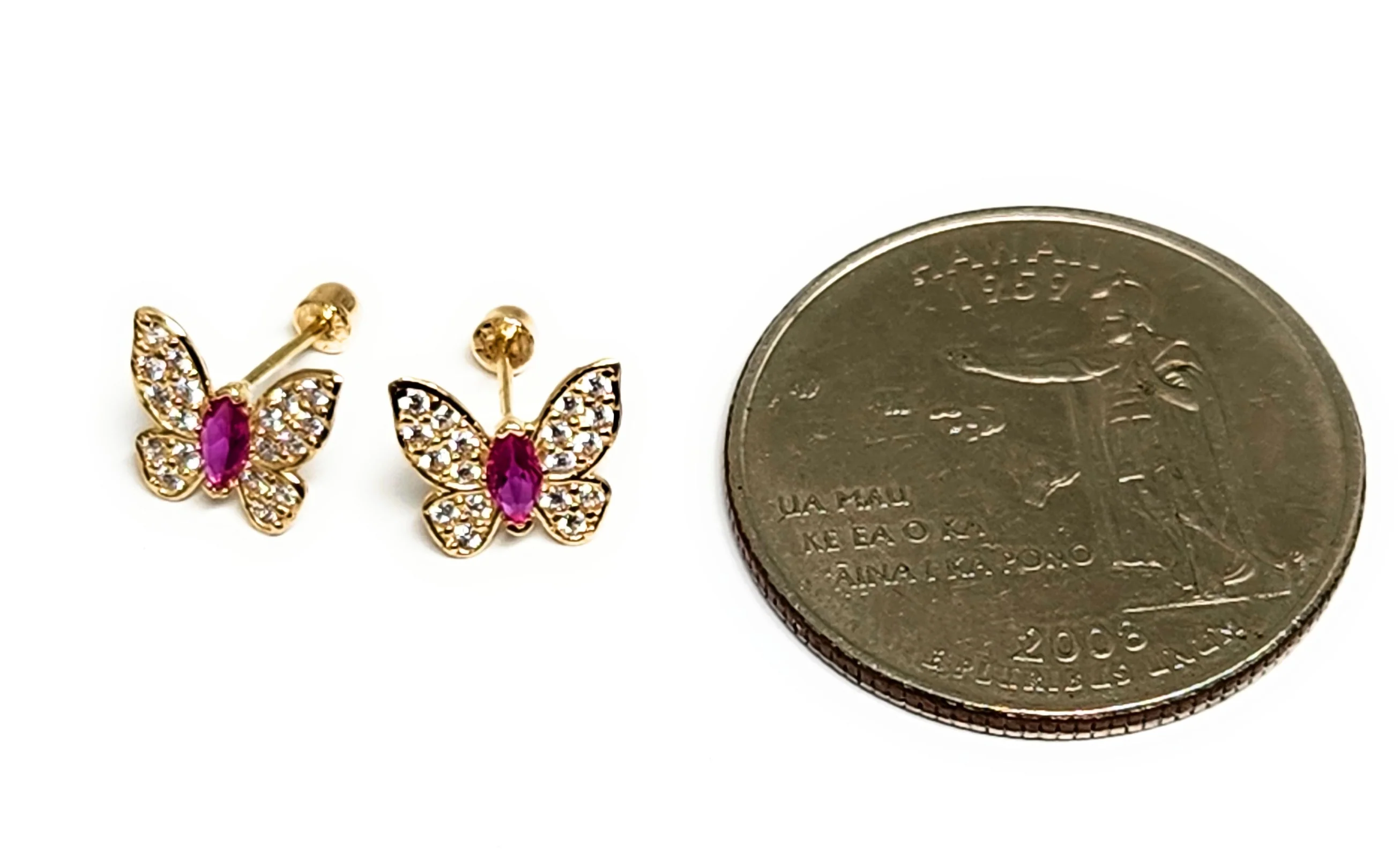 14k Solid Gold Cubic Zirconia SMALL DAINTY MARQUISE BUTTERFLY Stud Earrings (FCE 33) (MADE IN MX) - Image 4