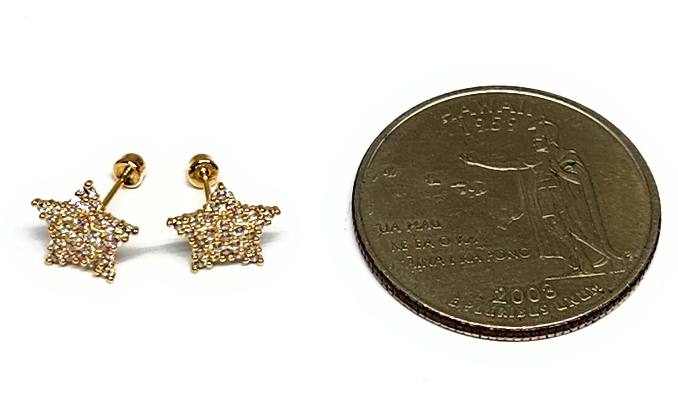 14k Solid Gold Cubic Zirconia SMALL DAINTY STARS Stud Earrings (FCE 31) (MADE IN MX) - Image 4