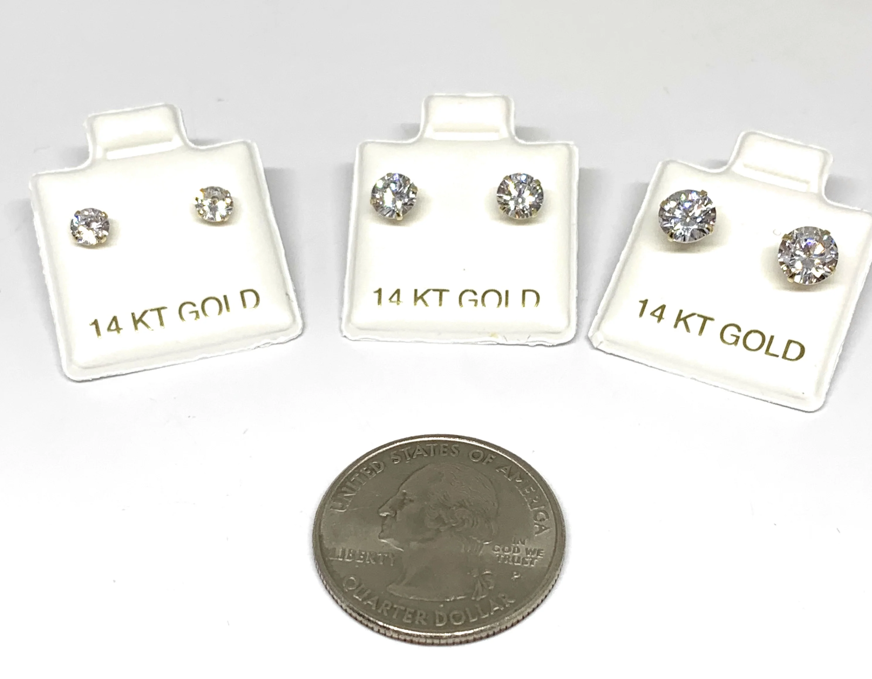 14k Solid Gold Cubic Zirconia Stud Earrings 3-10mm - Image 3