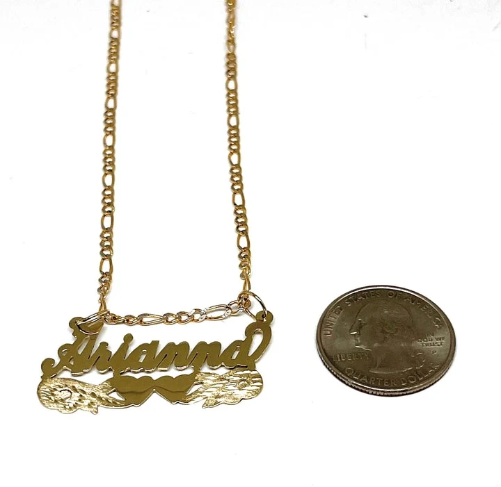14k Solid Gold Custom CURSIVE WITH DOUBLE HEARTS Nameplate Pendant Necklace with Chain Options - Image 2